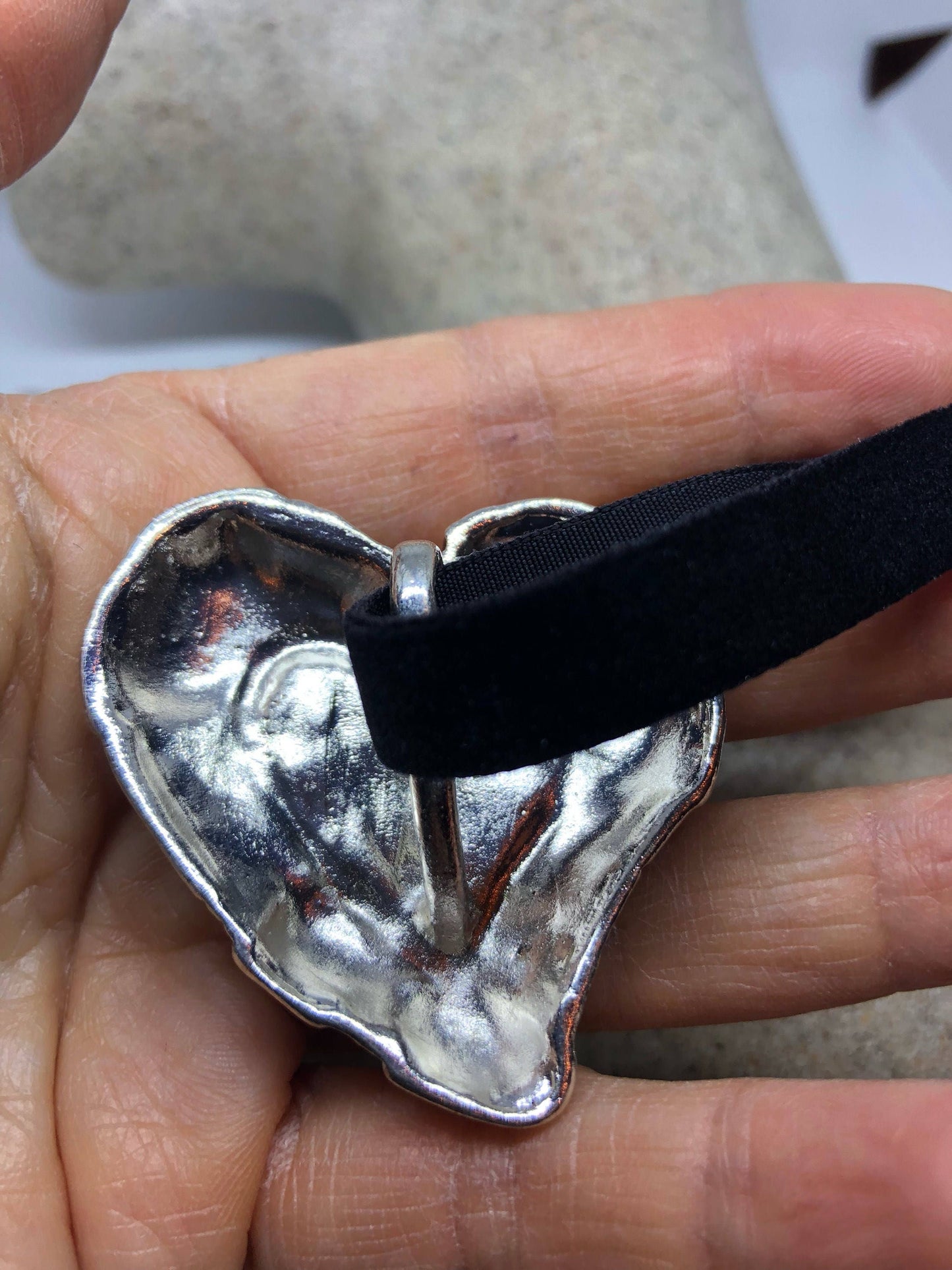 Blue Handmade Gothic Styled Silver Finished Genuine Abalone Valentines Heart Choker Necklace