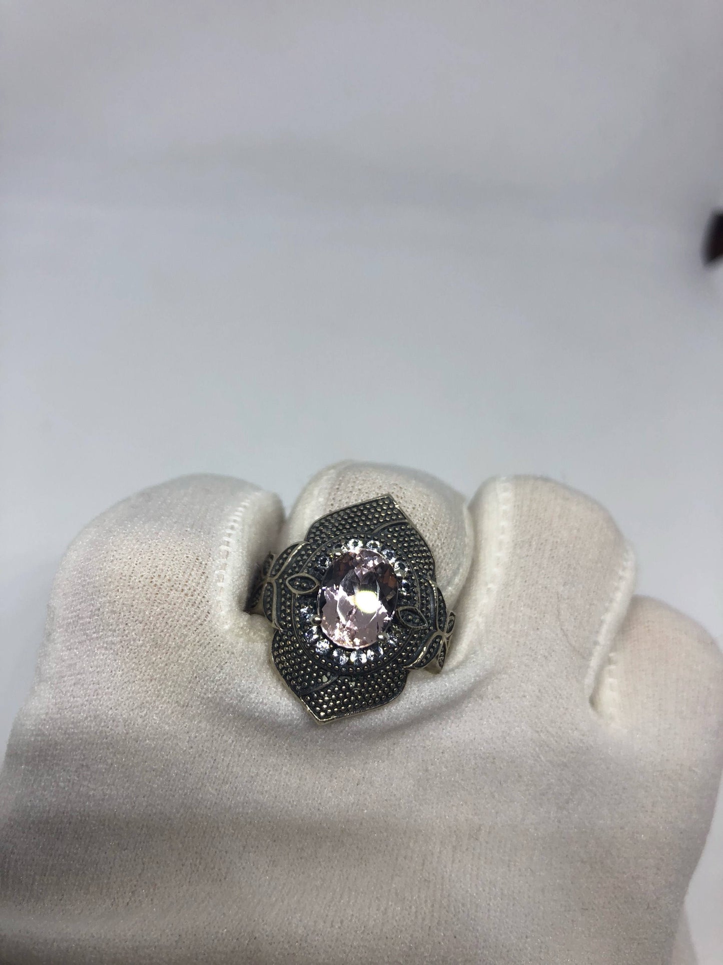 Vintage Genuine Rose Quartz 925 Sterling Silver Ring