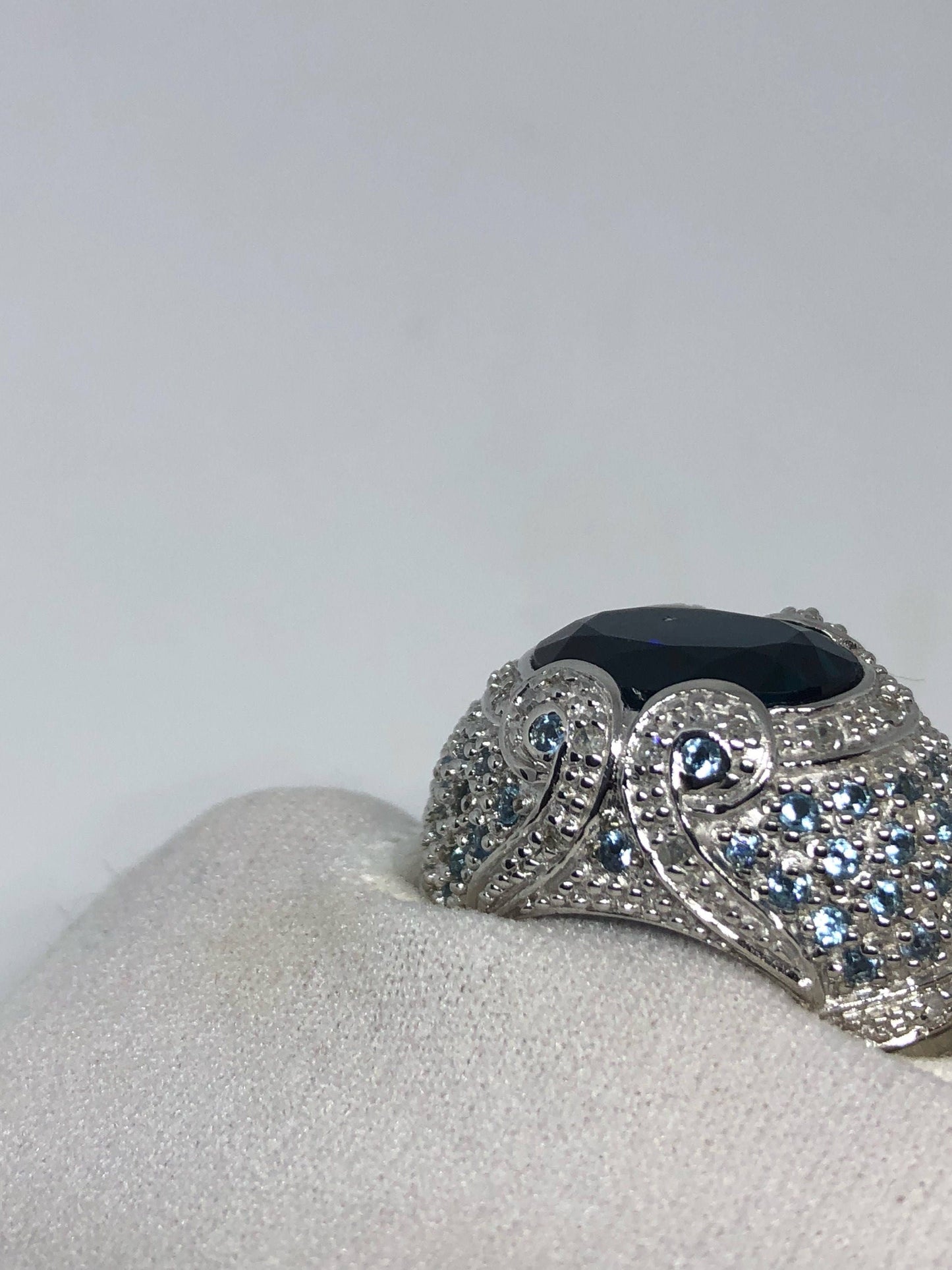 Vintage Genuine London Blue Topaz 925 Sterling Silver Ring