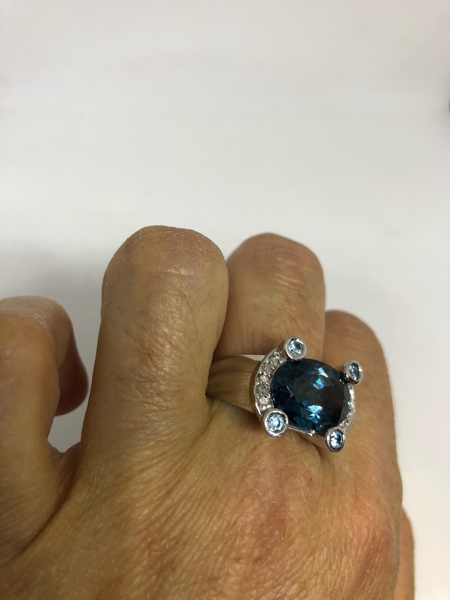 Vintage genuine London blue topaz 925 sterling silver Ring