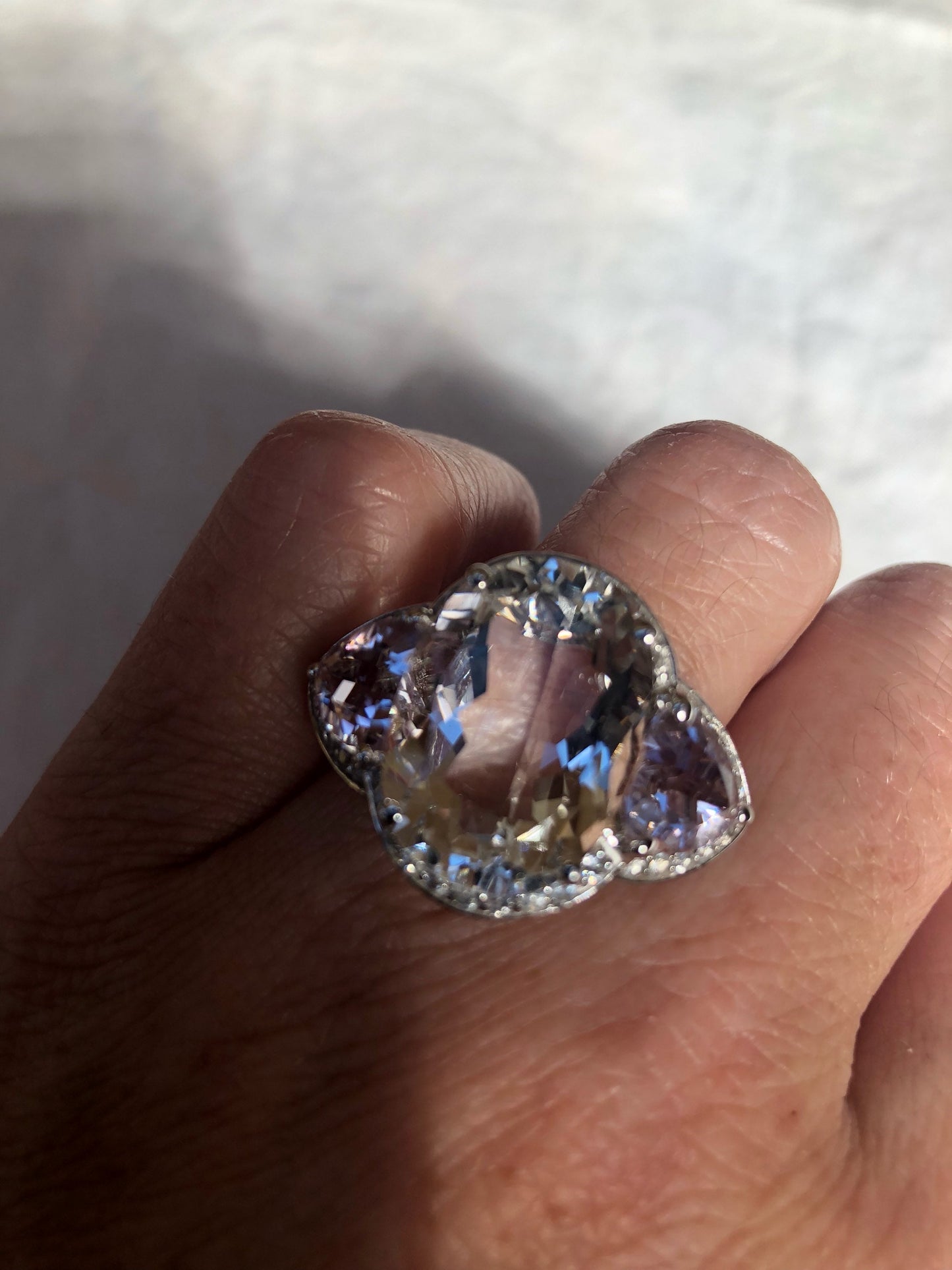 Vintage Handmade deep purple genuine clear quartz Amethyst setting 925 Sterling Silver gothic Ring