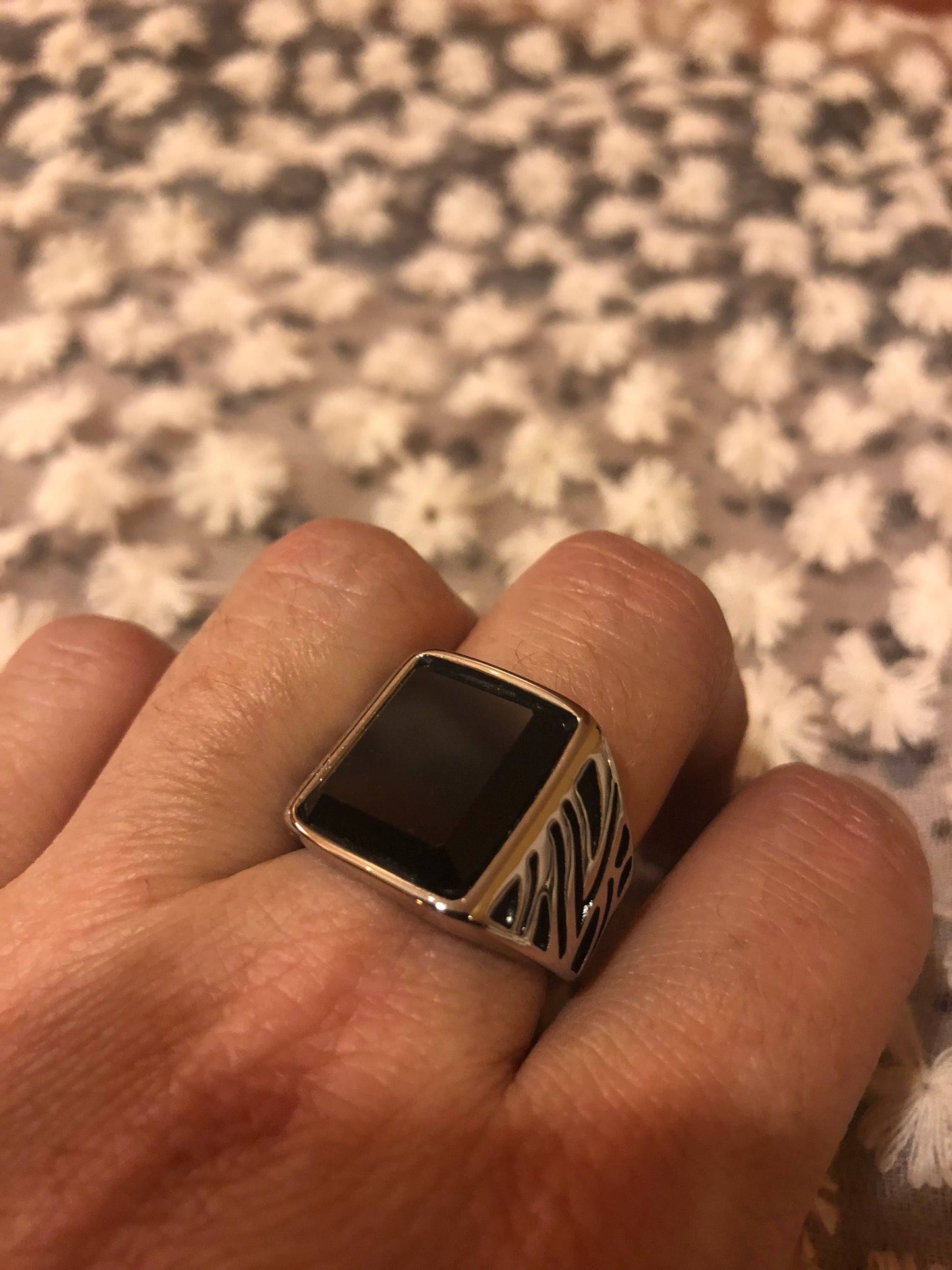 Vintage Gothic Black Onyx Stainless Steel Mens Ring