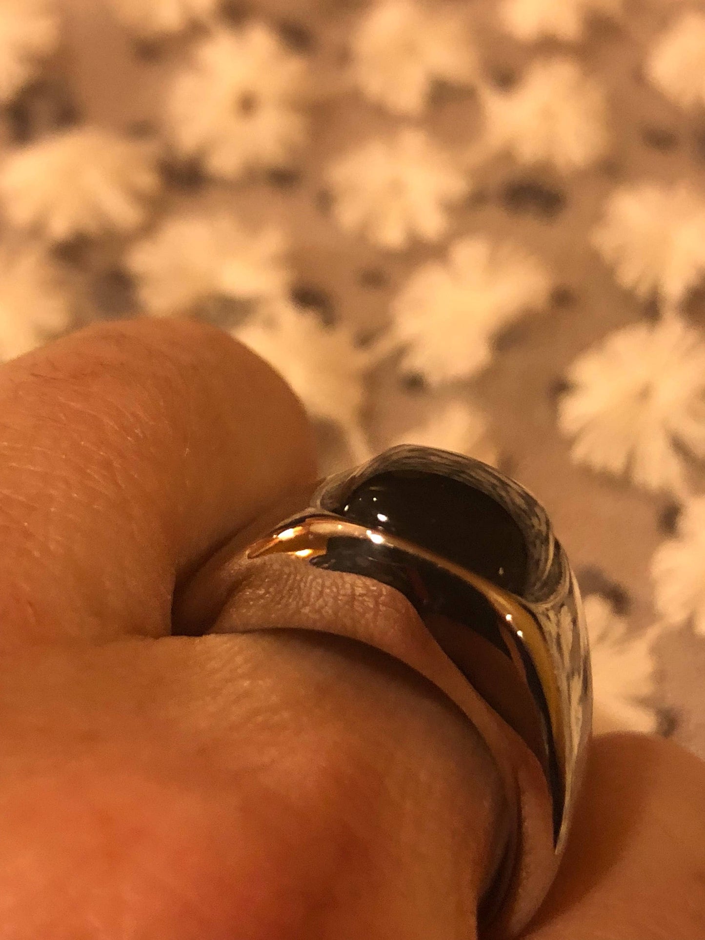 Vintage Gothic Black Onyx Stainless Steel Mens Ring