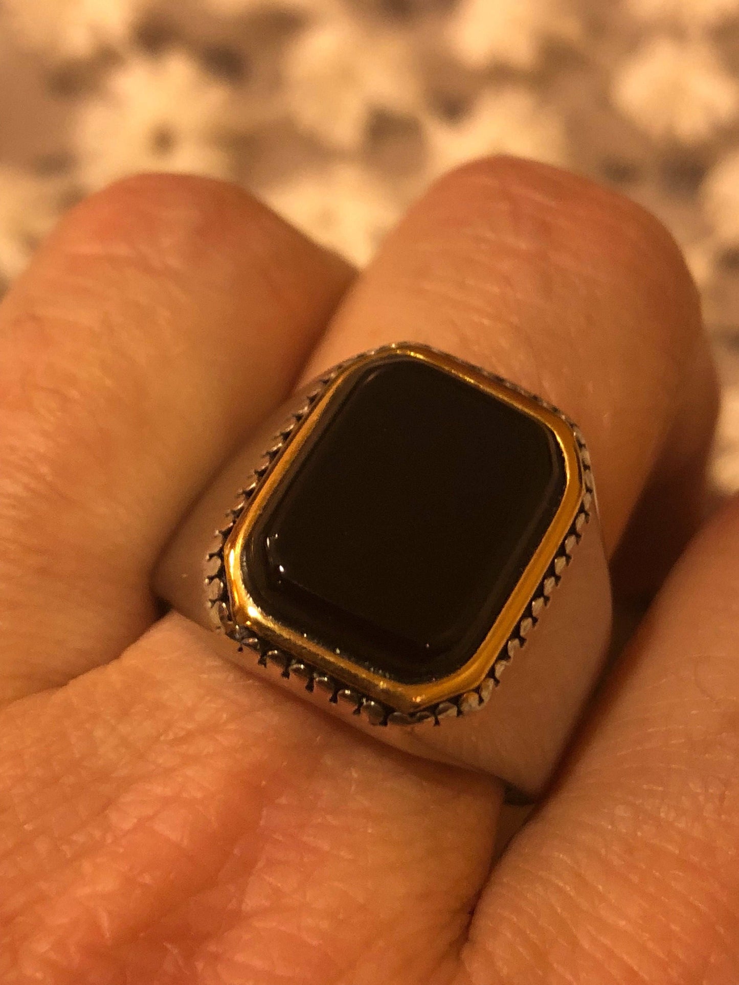 Vintage Black Ring Onyx Stainless Steel Mens
