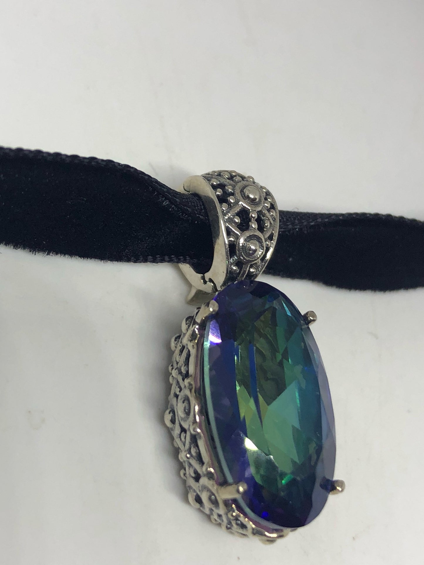 Vintage Genuine Deep Blue Mystic Topaz 925 Sterling Silver Necklace Pendant