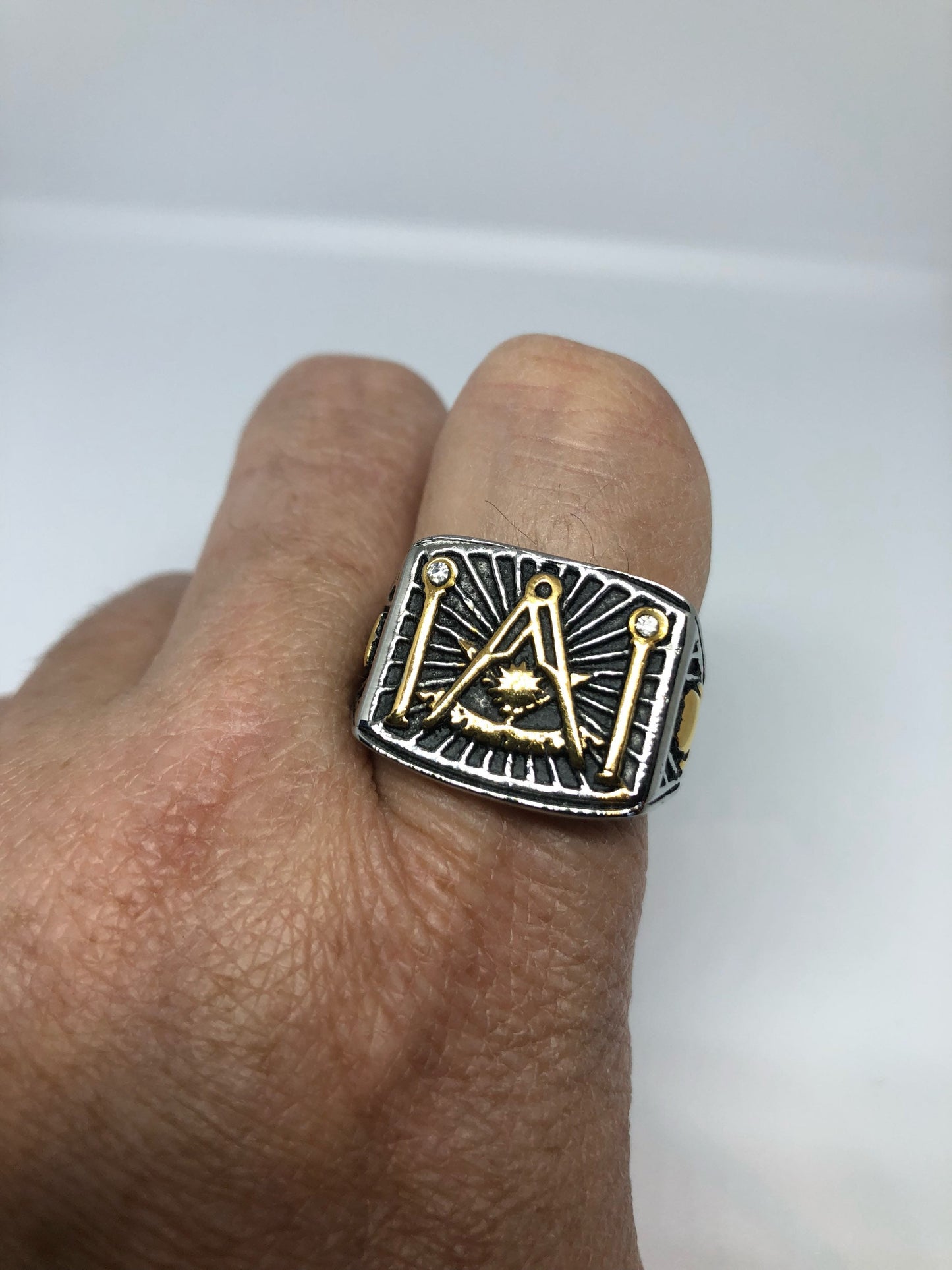 Vintage Gothic Stainless Steel Free Mason G Mens Ring