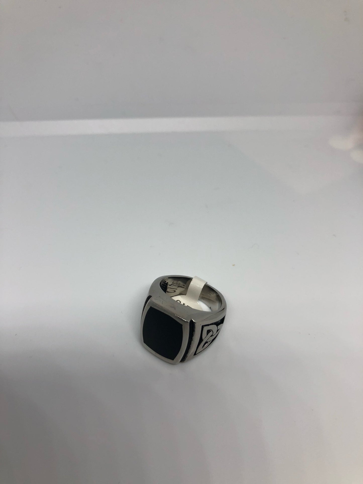 Vintage Celtic Black Onyx Stainless Steel Mens Ring