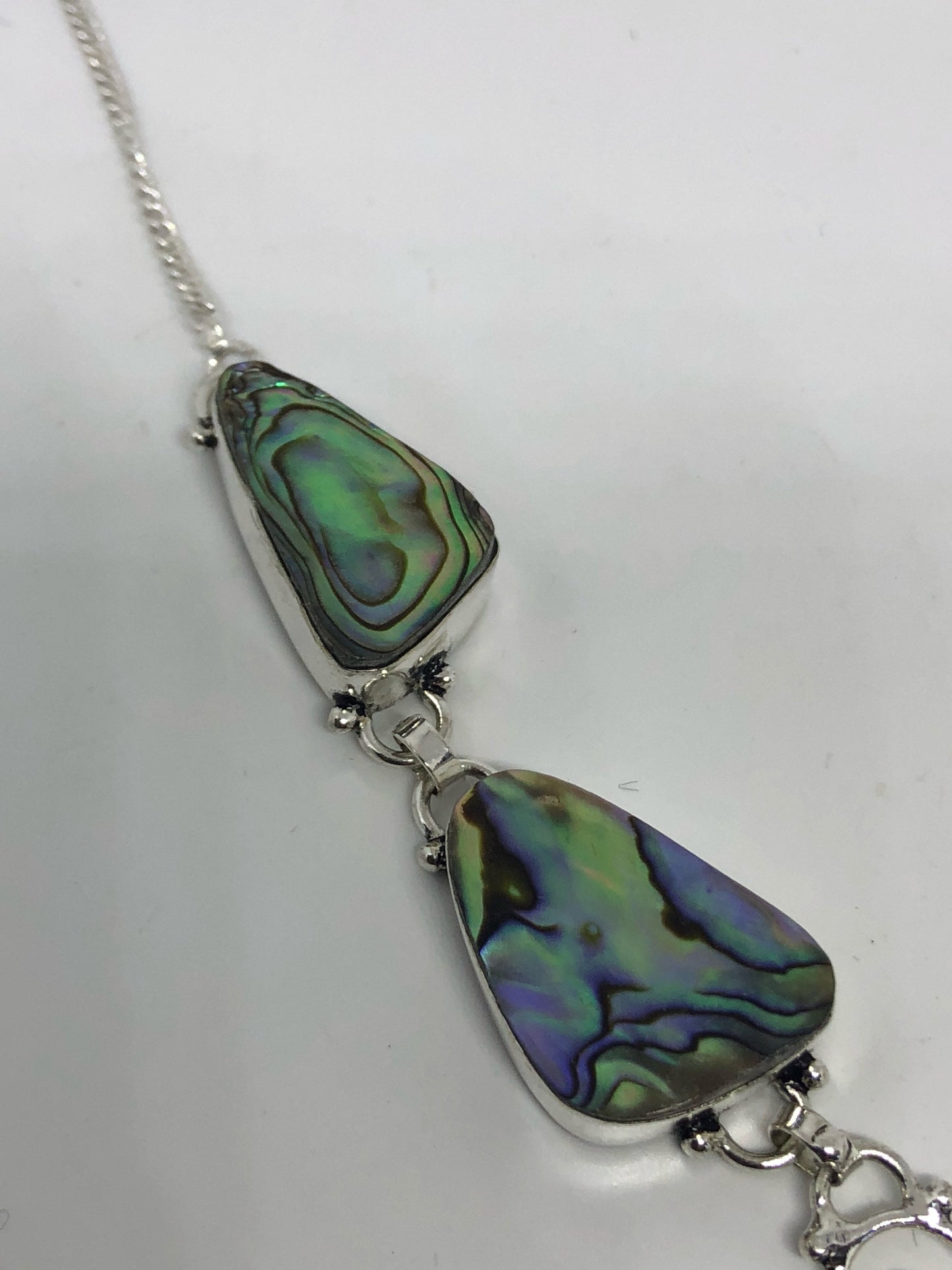 Vintage Green Abalone Silver Necklace Choker