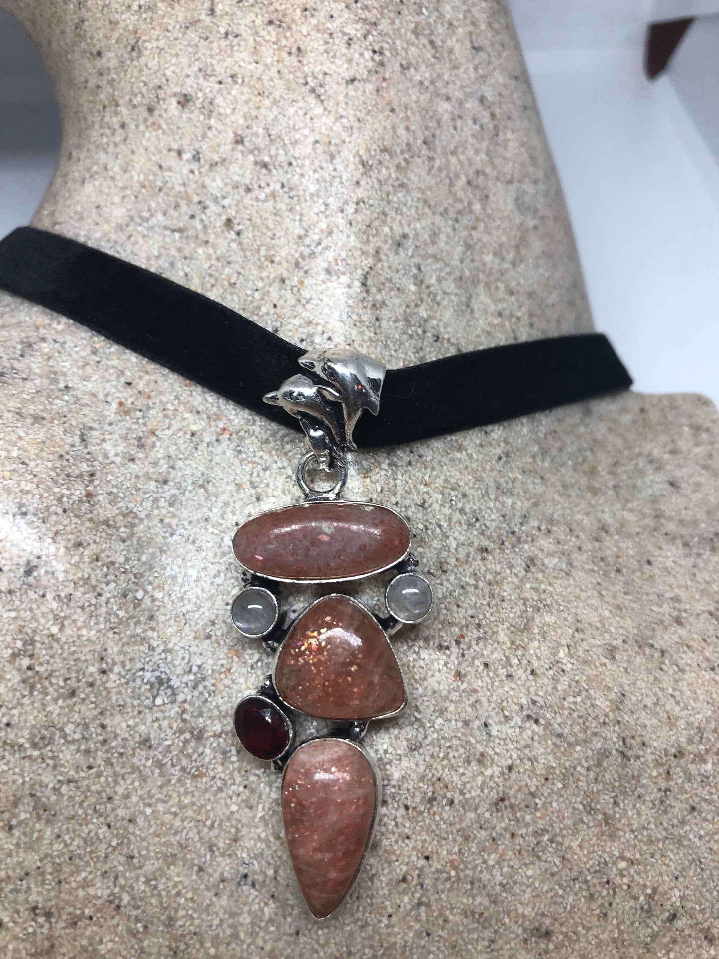 Vintage Golden Sunstone Silver collar Necklace Choker