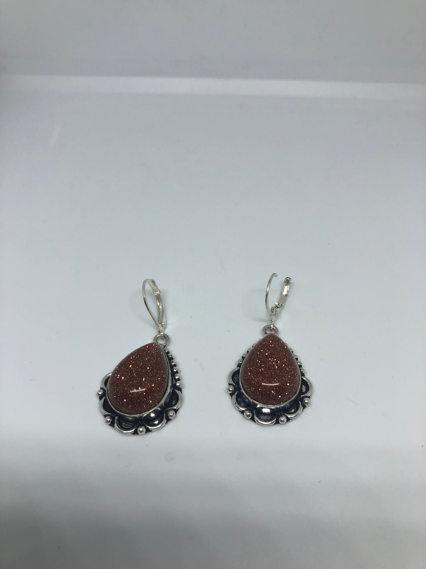 Vintage Chandelier Earrings Golden sandstone Silver Dangle