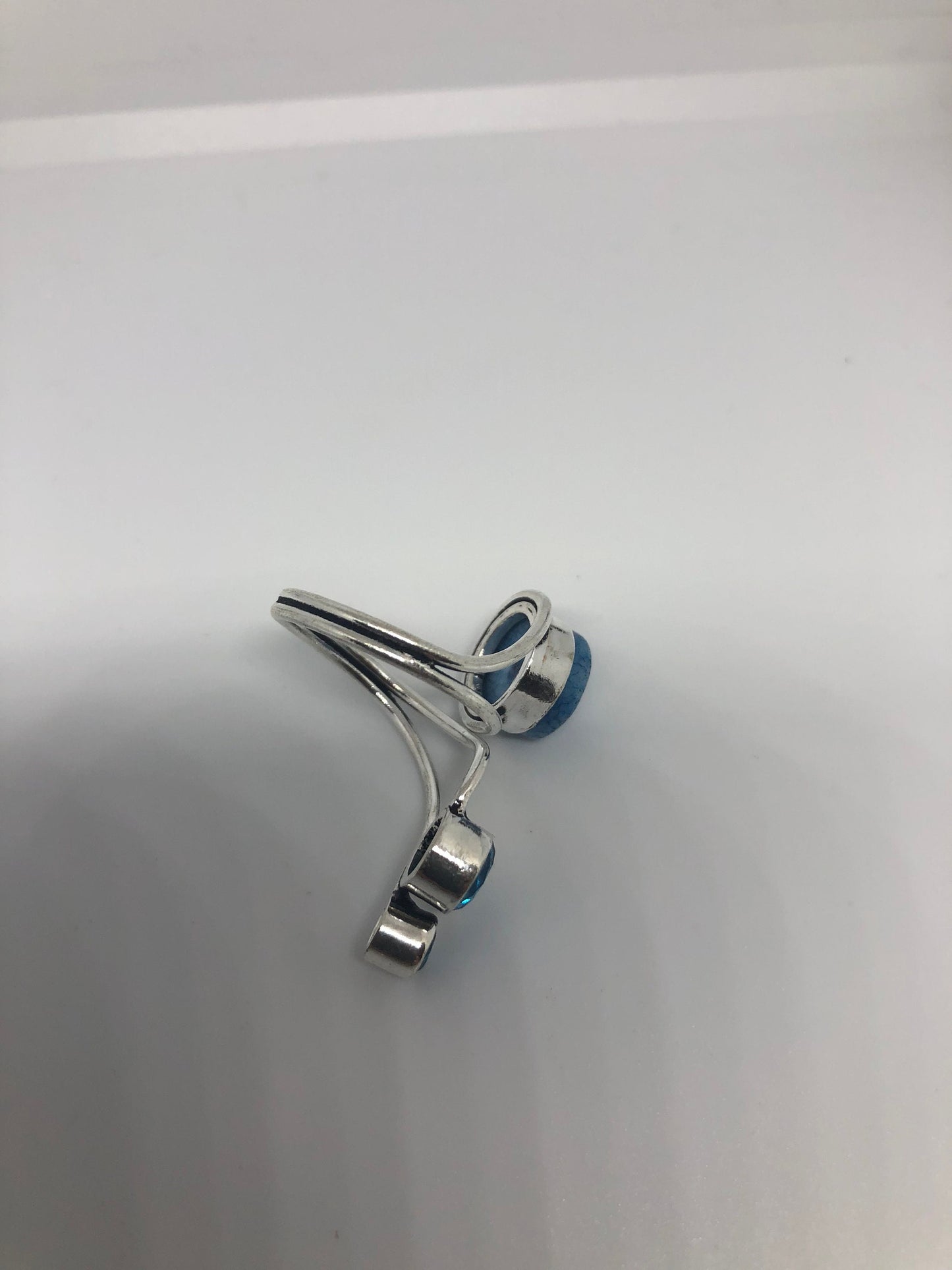 Vintage Blue Genuine Chalcedony and Blue Topaz 2 in Adjustable Ring