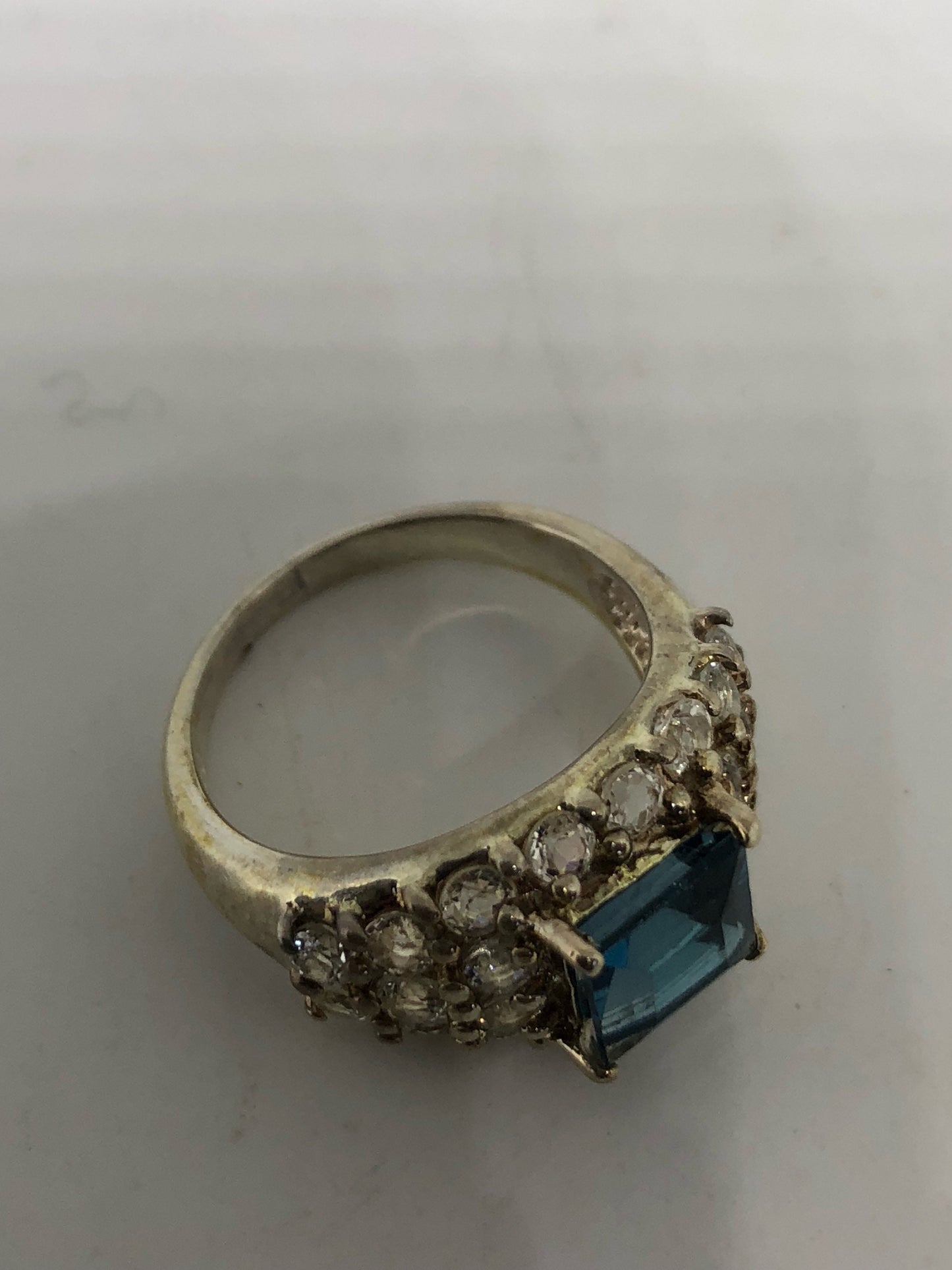 Vintage Genuine London Blue Topaz 925 Sterling Silver Ring