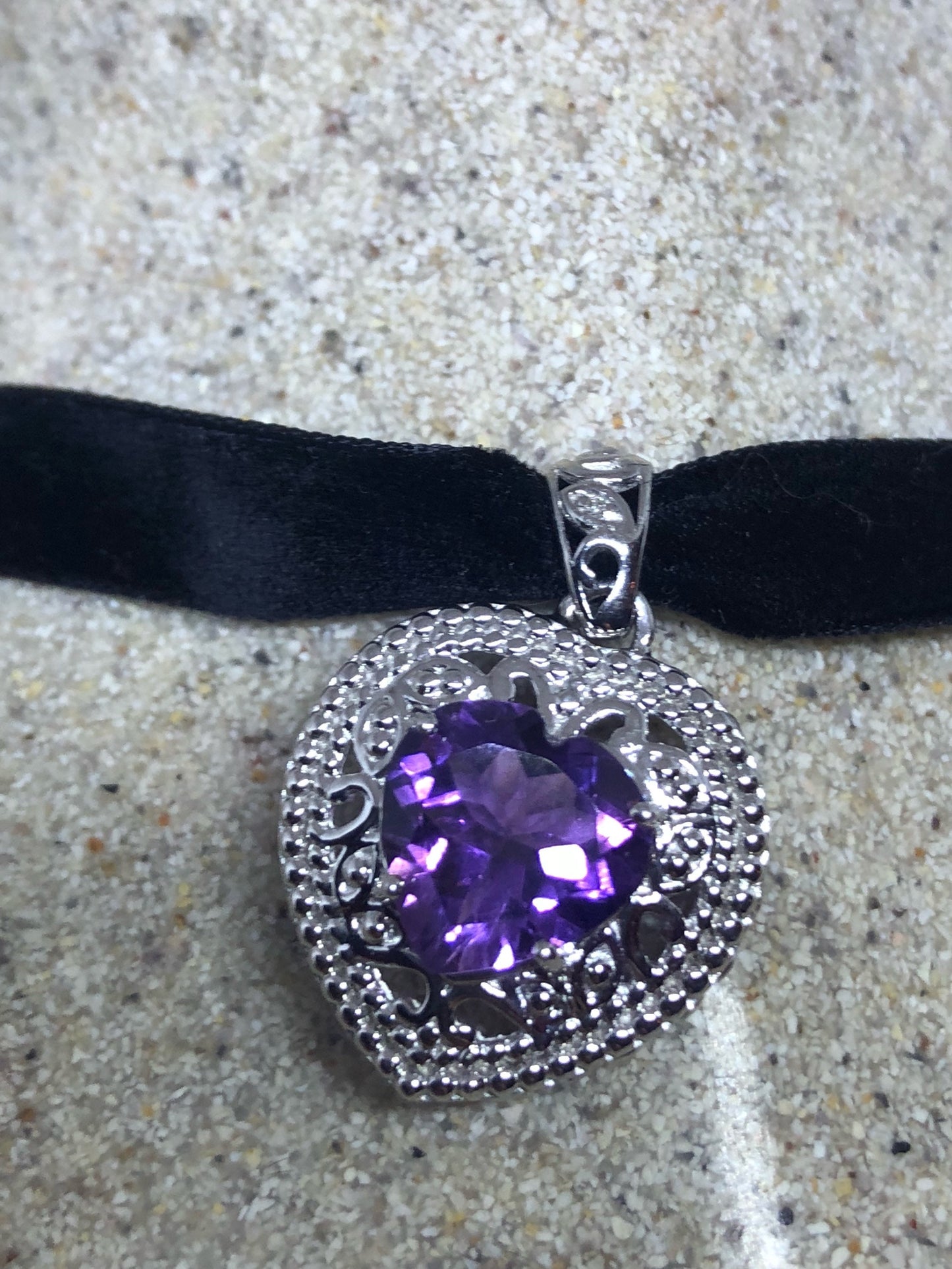 Vintage Handmade 925 Sterling Silver Purple Amethyst Pendant