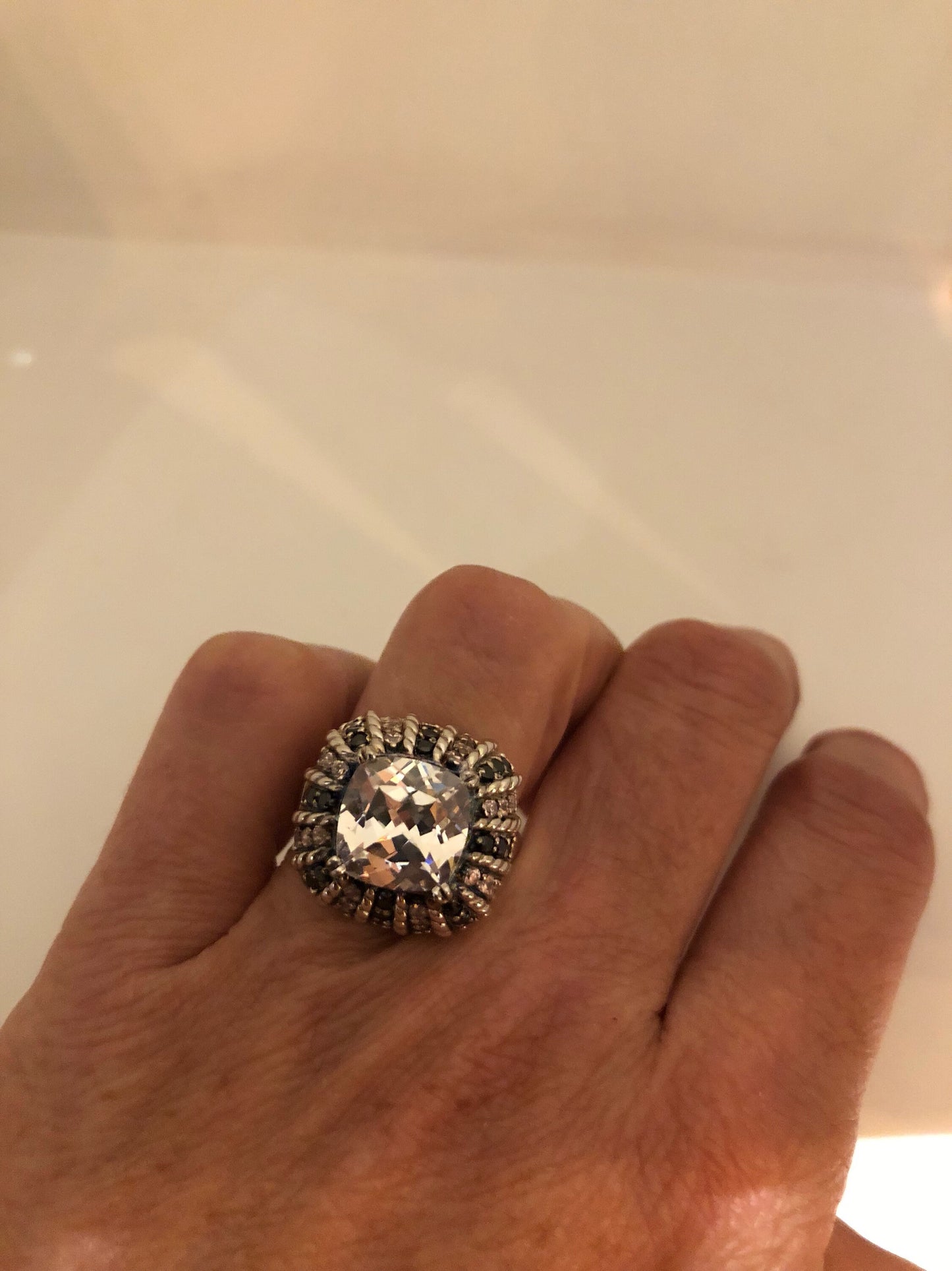 Vintage Handmade Black and White Sapphire 925 Sterling Silver Gothic Ring