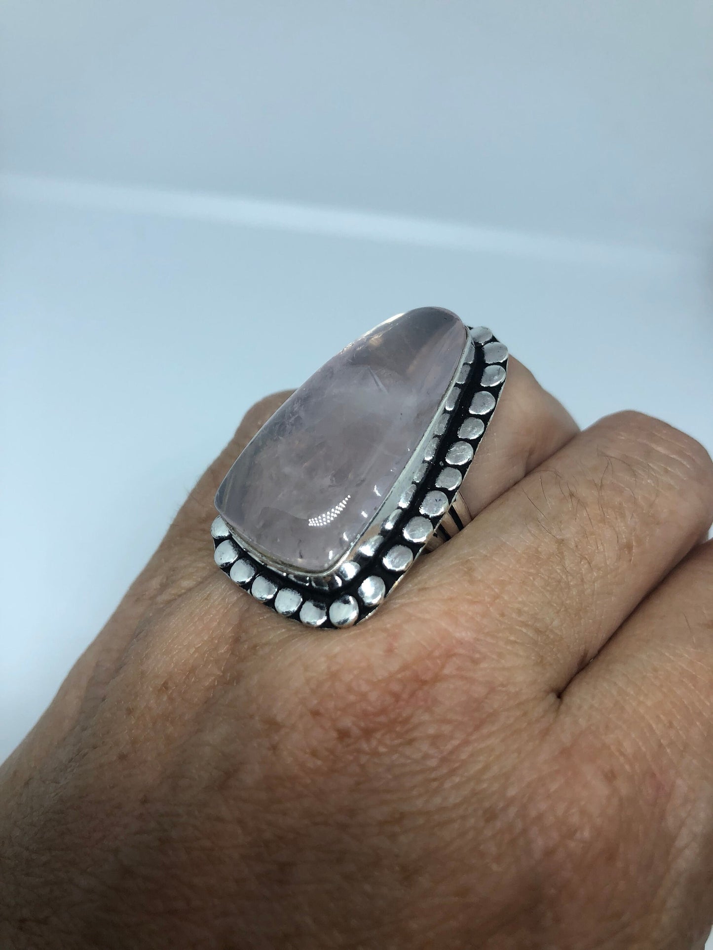 Vintage Genuine Rose Quartz Silver Ring