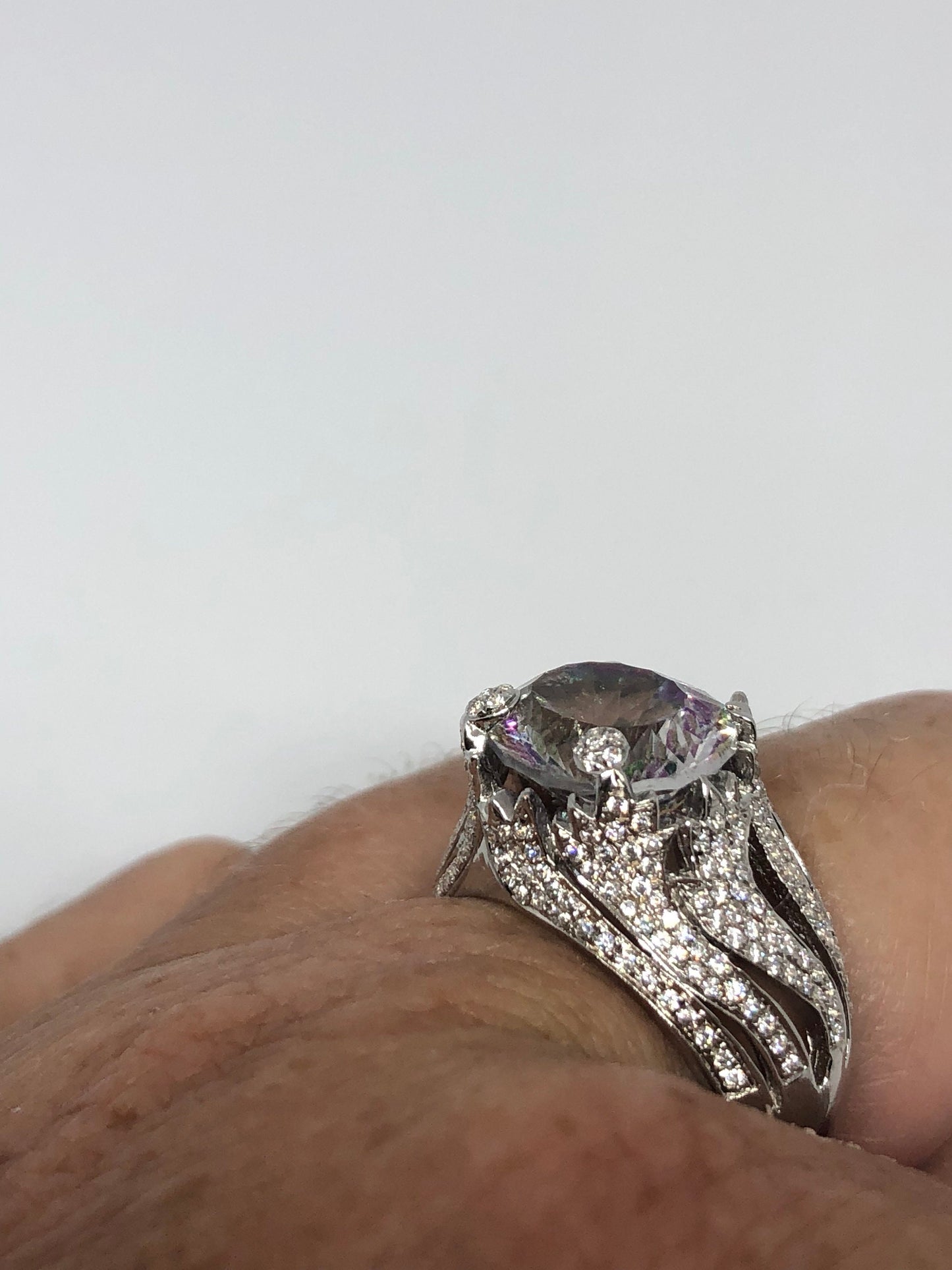 Vintage Genuine pale Mystic Topaz 925 Sterling Silver Ring