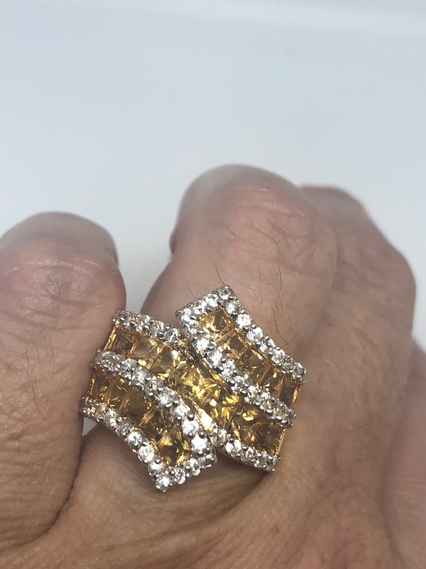 Vintage Handmade Golden Genuine Citrine 925 Sterling Silver Gothic Ring