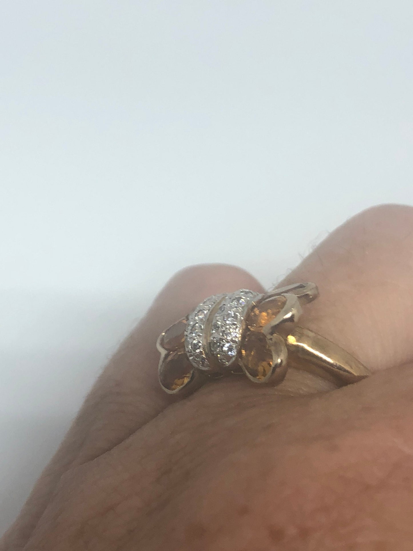 Vintage Handmade Golden Genuine Citrine 925 Sterling Silver Gothic Ring