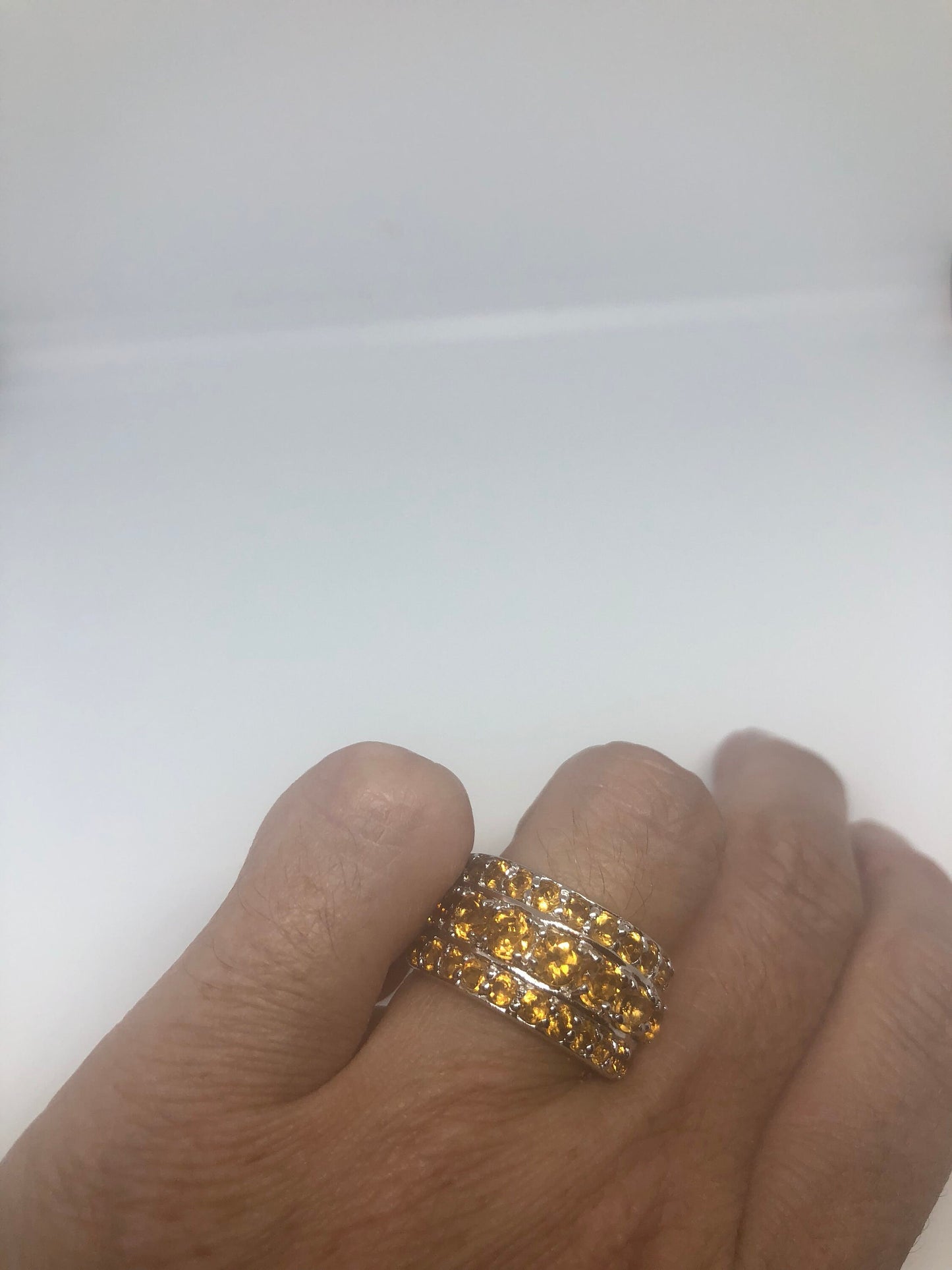 Vintage Handmade Golden Genuine Citrine 925 Sterling Silver Gothic Ring