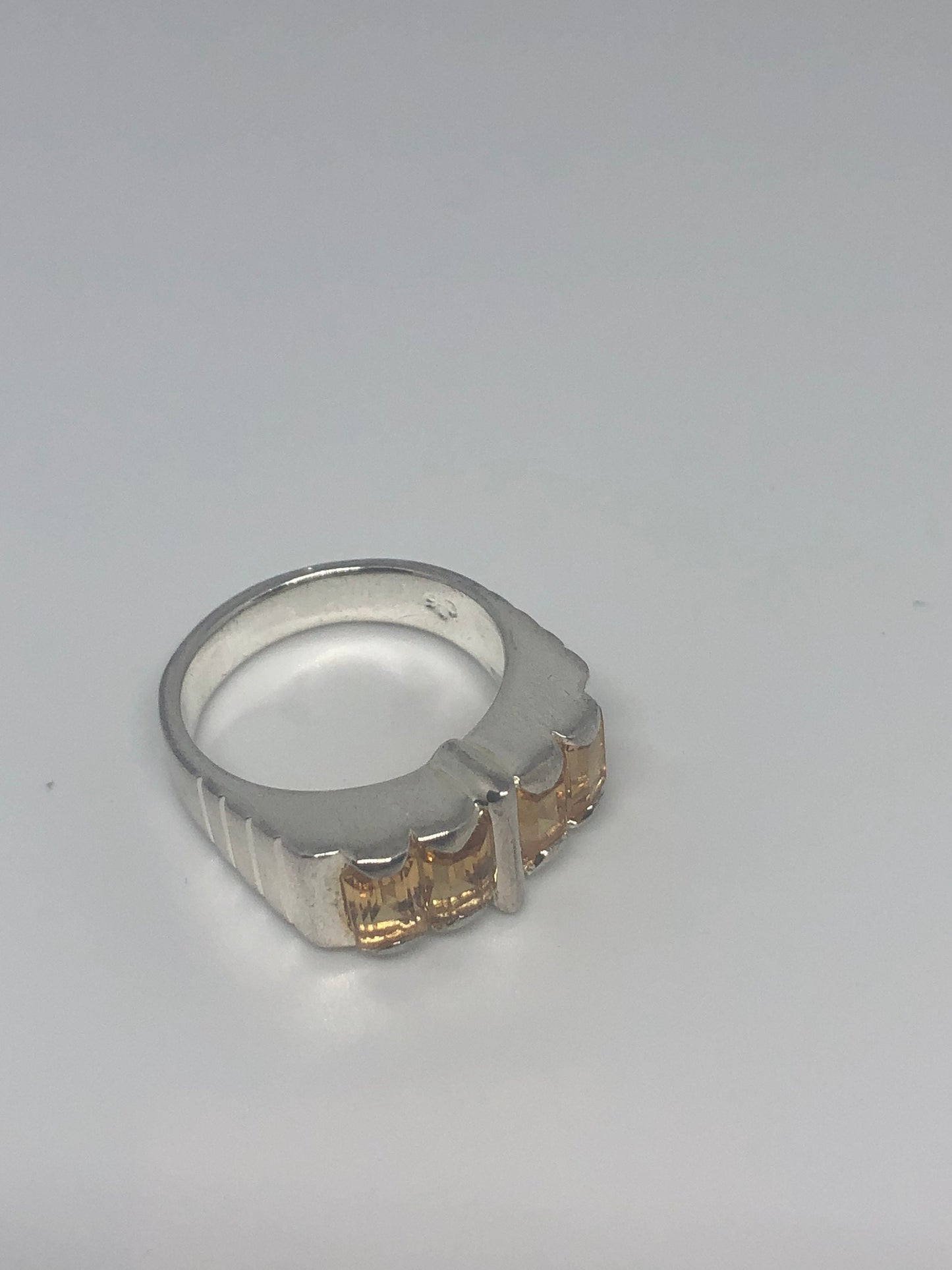 Vintage Handmade Golden Genuine Citrine 925 Sterling Silver Gothic Ring