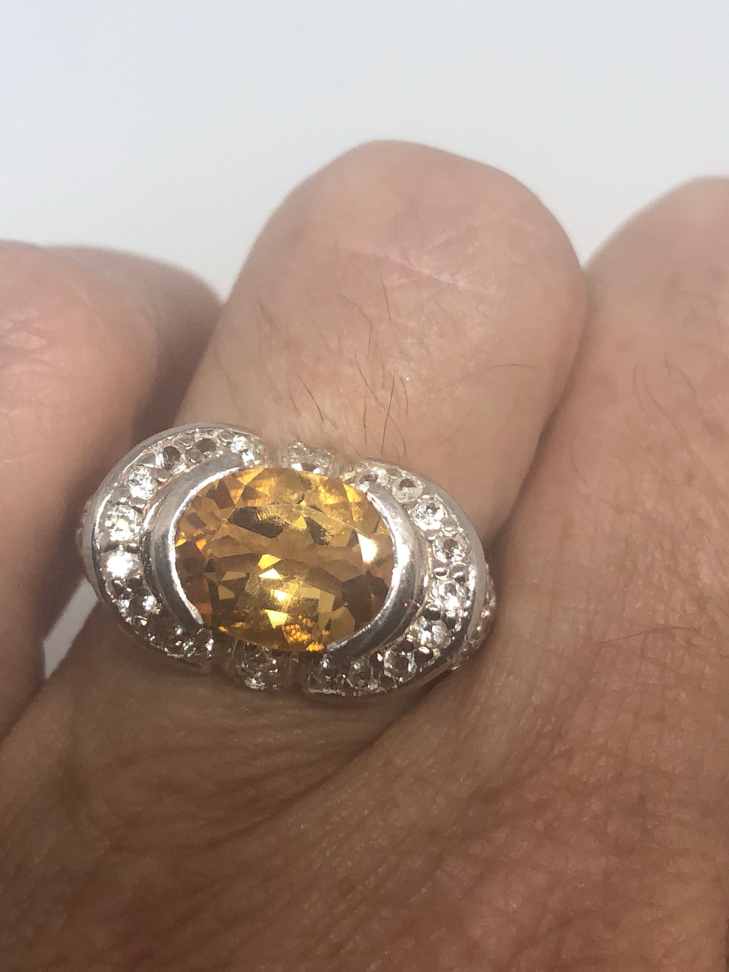 Vintage Handmade Golden Genuine Citrine 925 Sterling Silver Gothic Ring