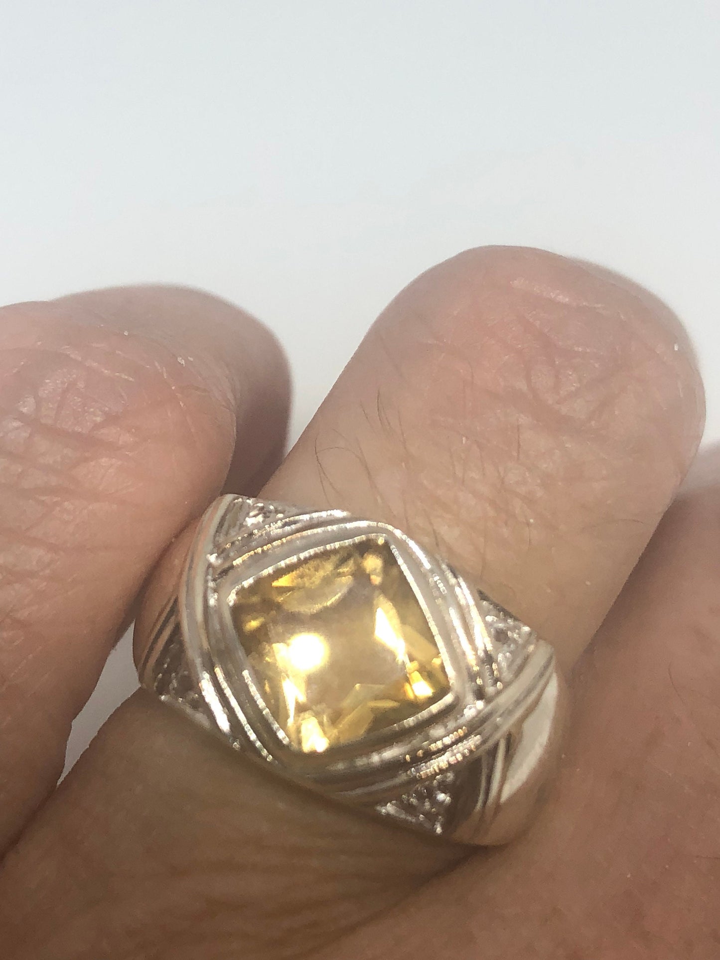 Vintage Handmade Golden Genuine Citrine 925 Sterling Silver Gothic Ring