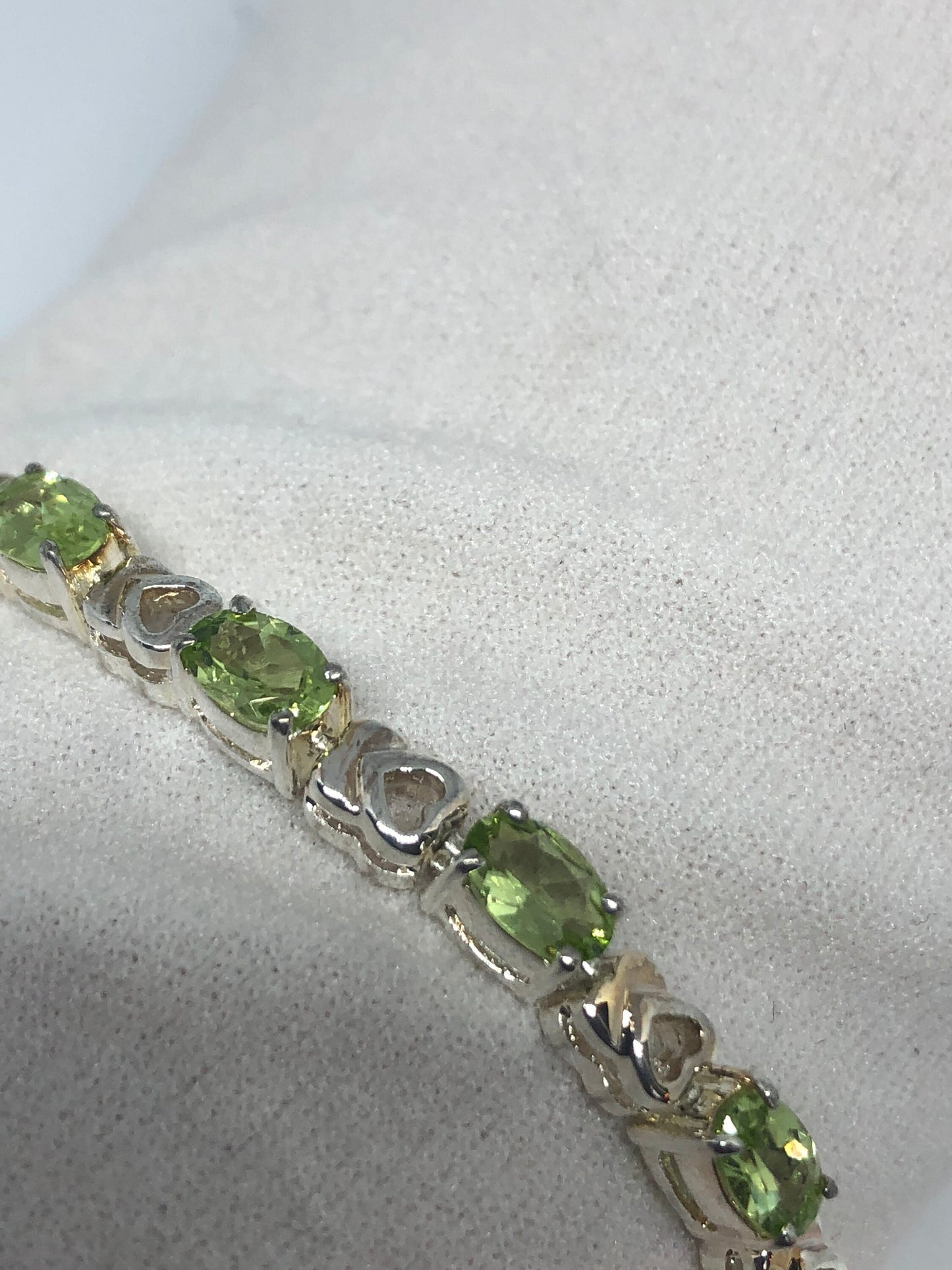 Vintage Green Peridot 925 Sterling Silver Tennis Bracelet