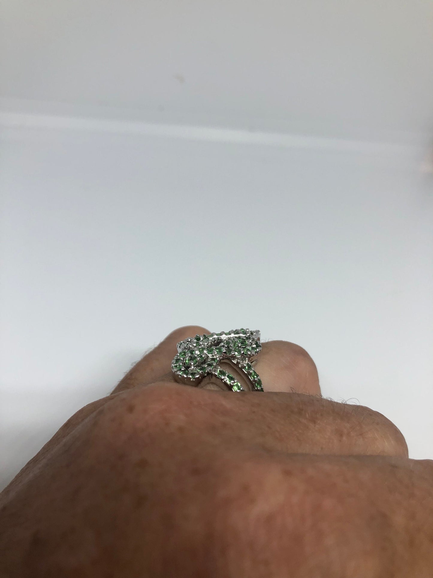 Vintage Handmade Genuine Green Peridot Filigree Setting 925 Sterling Silver Gothic Ring