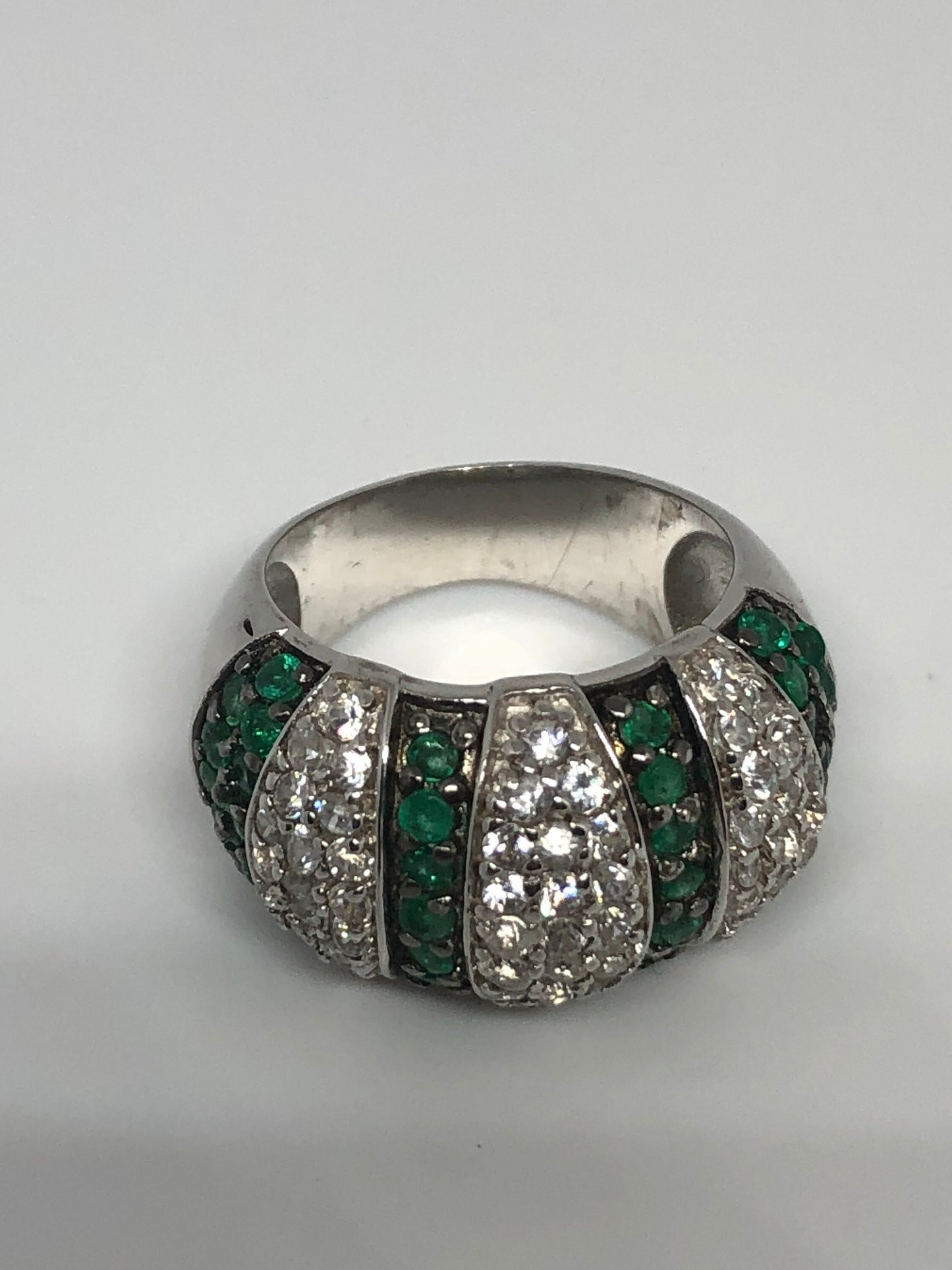 Vintage Handmade Genuine Green Tsavorite Setting 925 Sterling Silver Gothic Band Ring