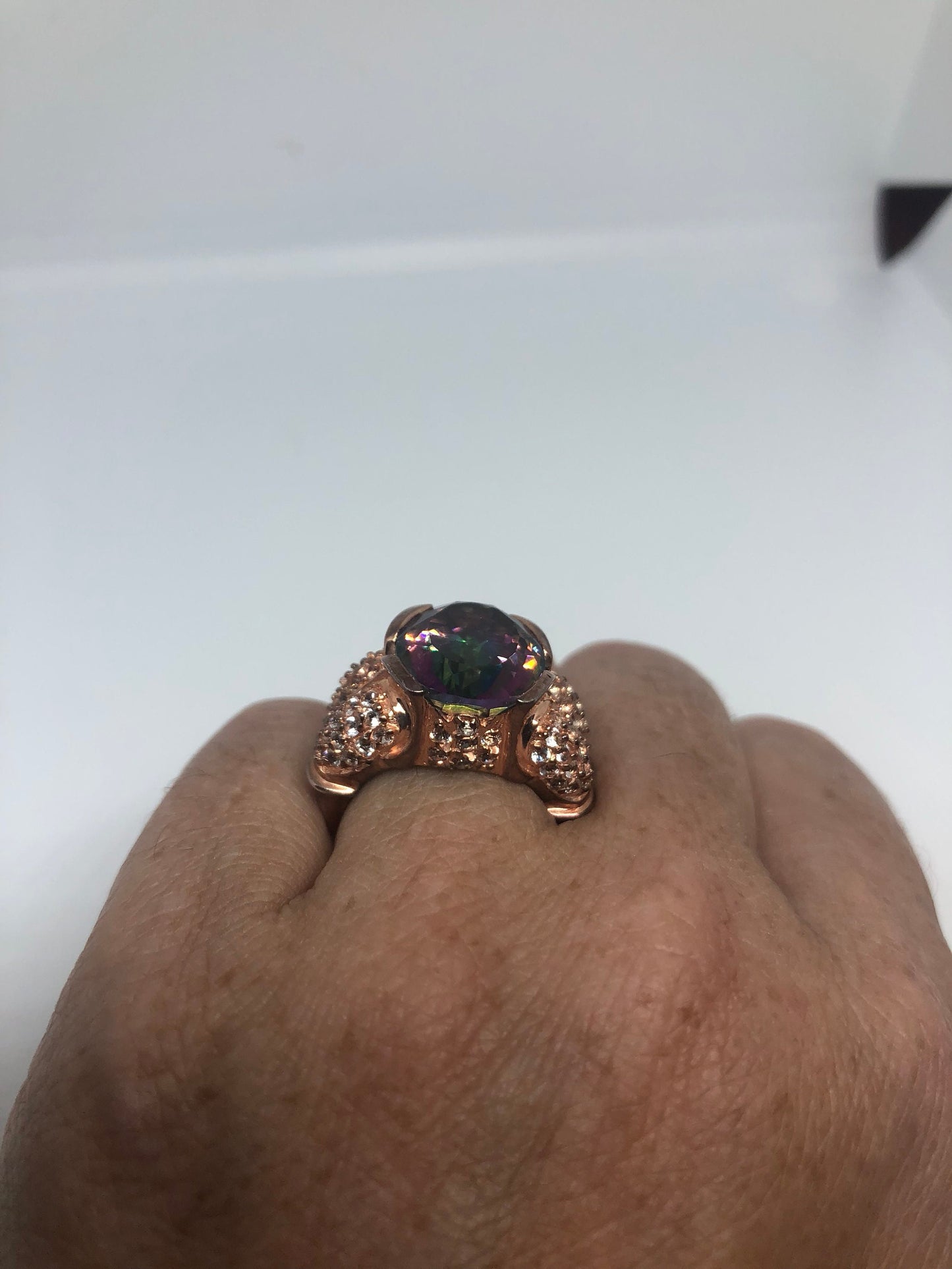 Vintage Genuine Mystic Blue Topaz 925 Sterling Silver Ring