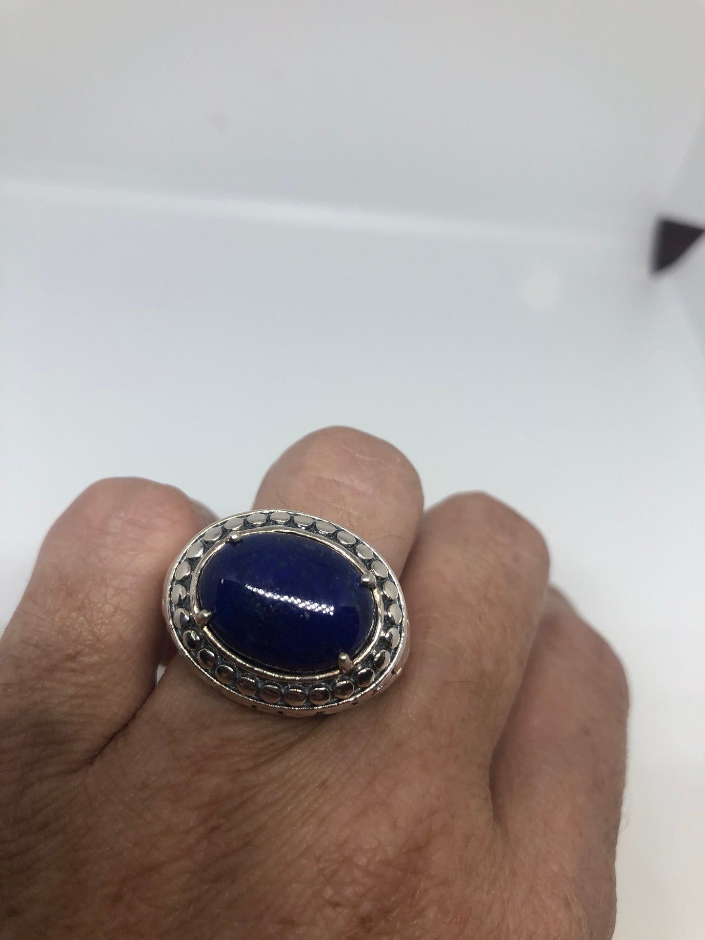 Vintage Handmade Deep Lapis Lazuli Setting 925 Sterling Silver Gothic Ring