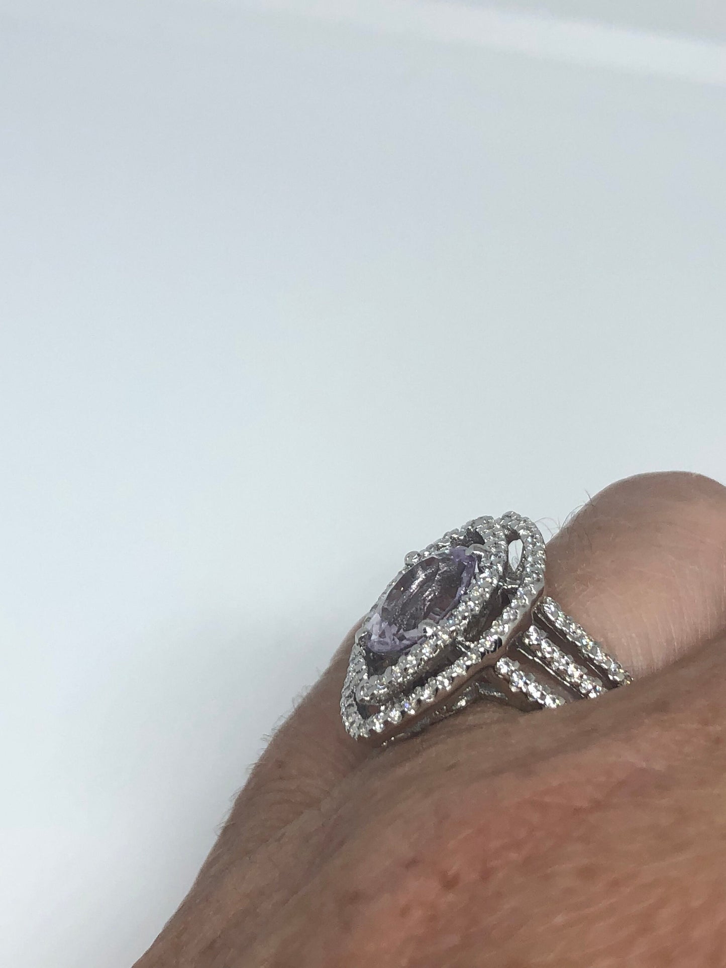 Vintage Handmade Genuine Purple Amethyst Filigree Setting 925 Sterling Silver Gothic Ring
