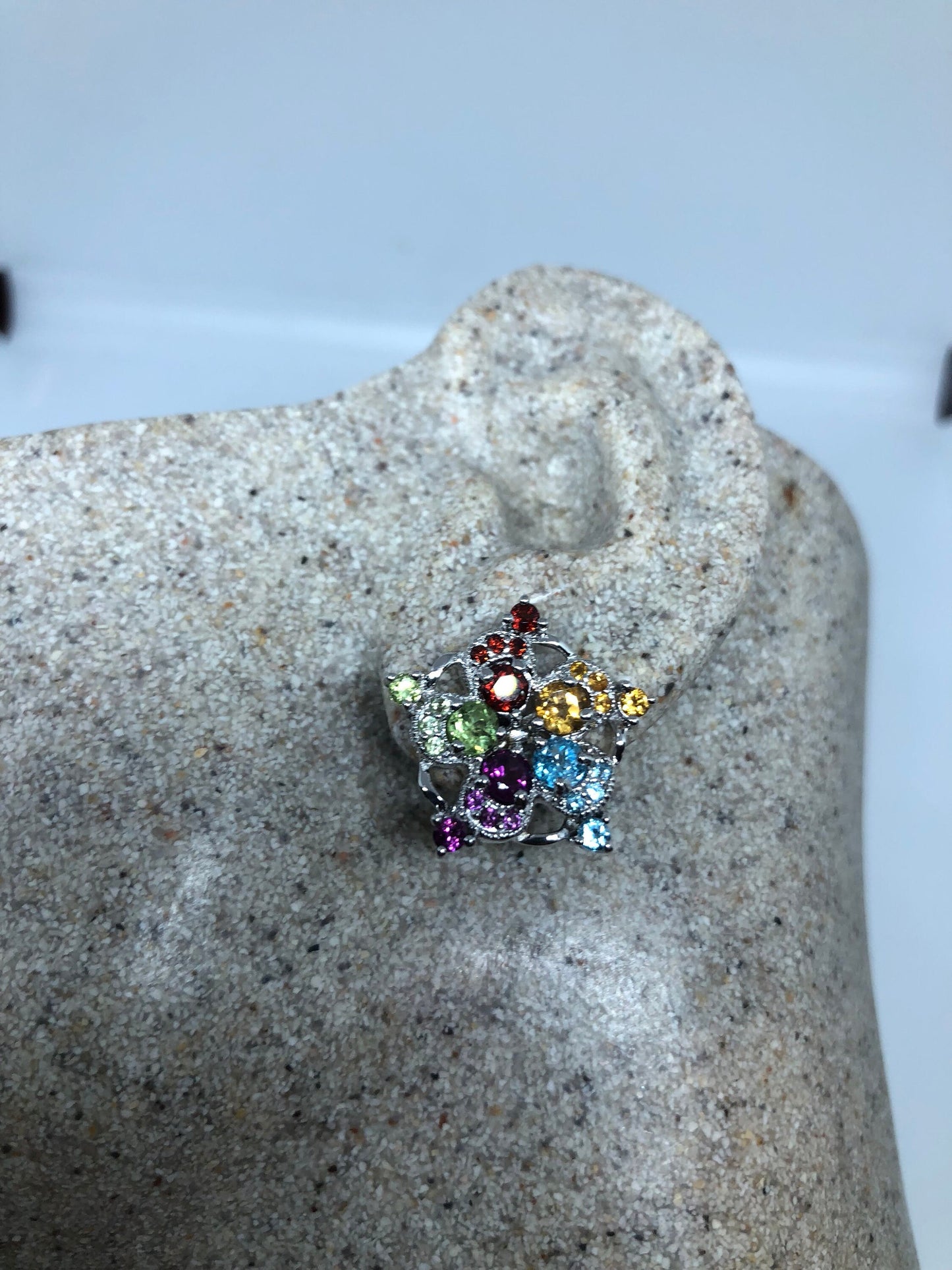 Vintage Mixed Genuine Citrine Gemstone Filigree 925 Sterling Silver Dangle button Earrings