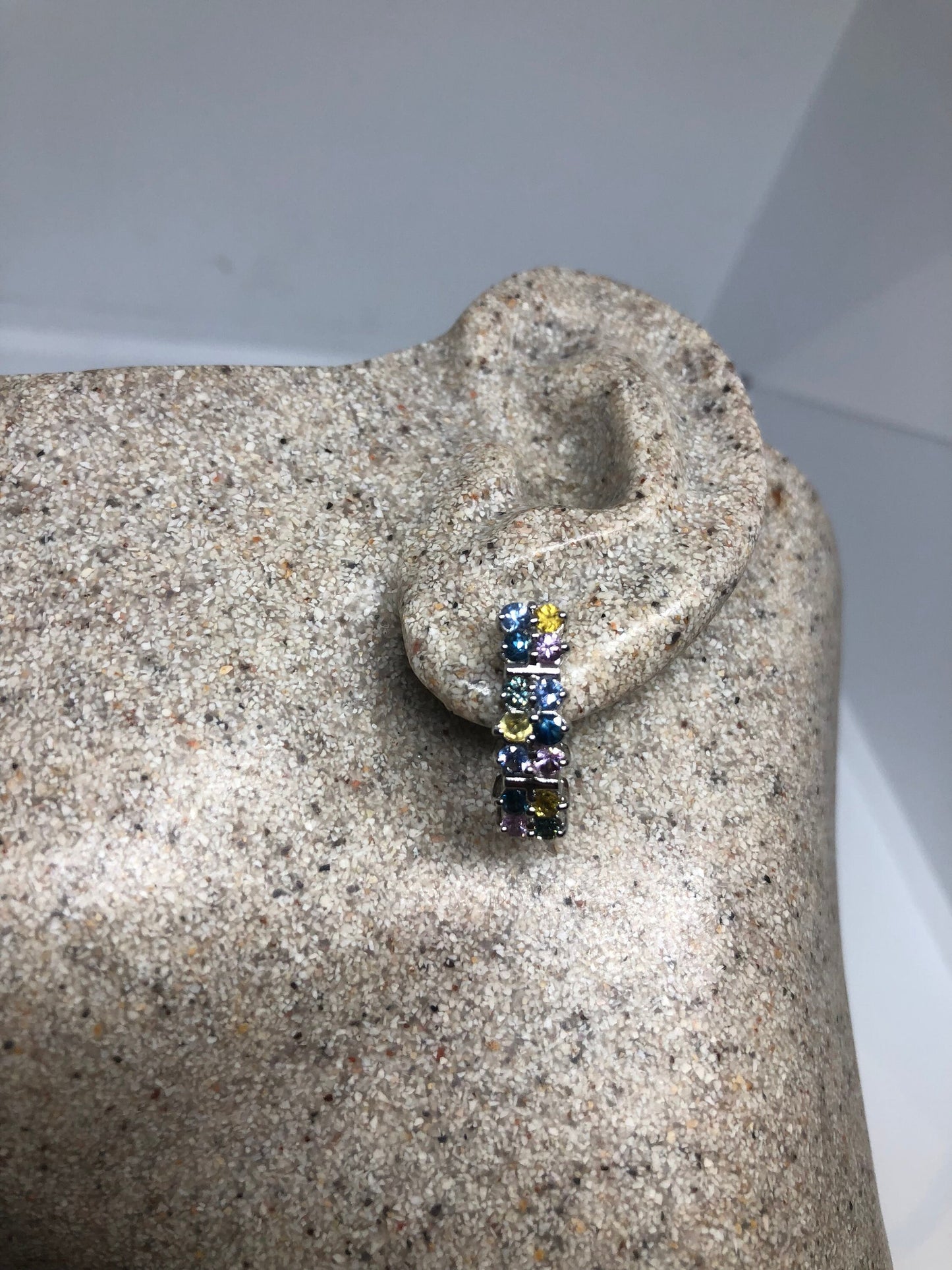 Vintage Mixed Genuine Gemstone Filigree 925 Sterling Silver Dangle button Earrings