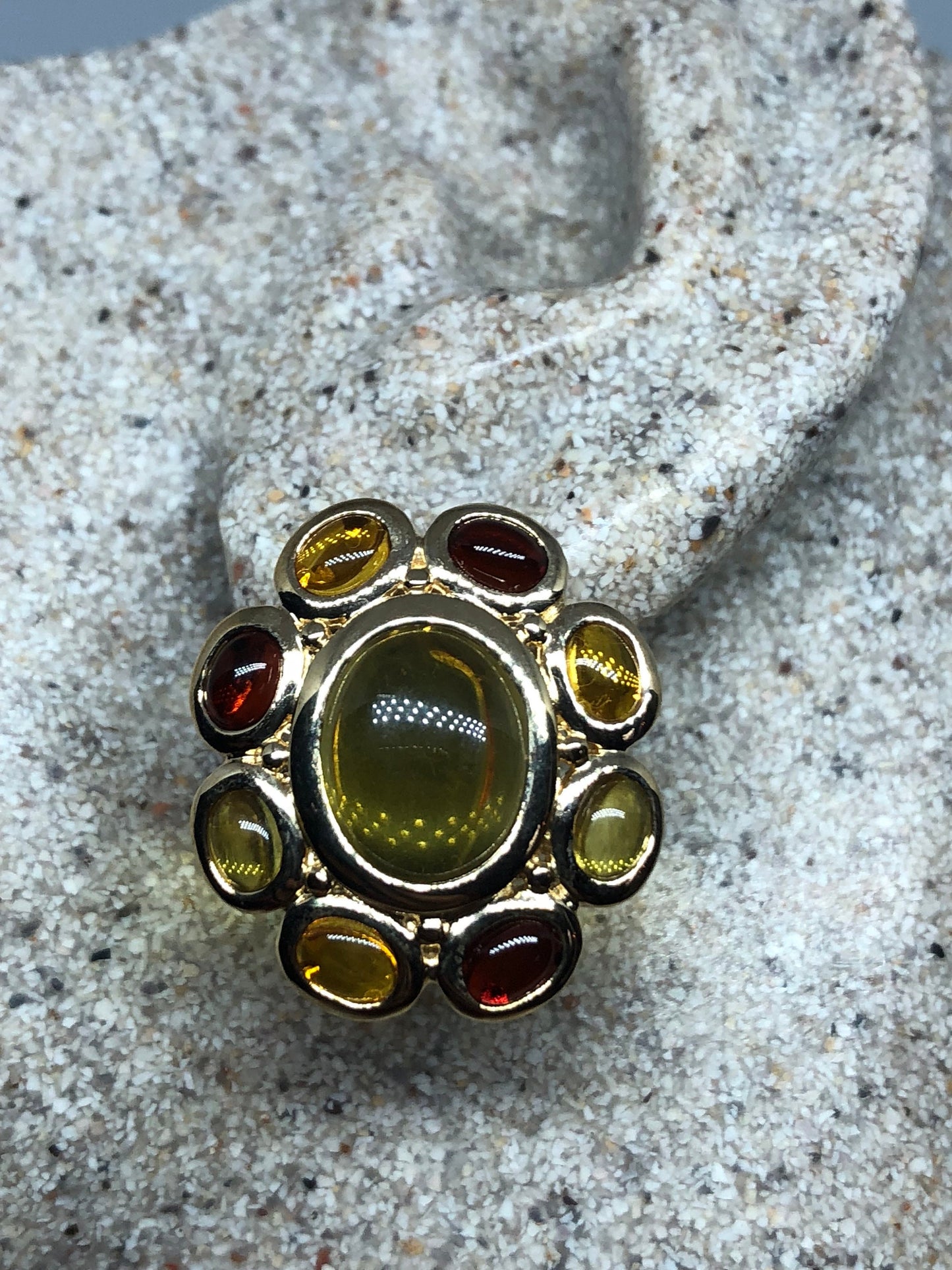 Vintage Mixed Golden Genuine Gemstone Filigree 925 Sterling Silver button Earrings