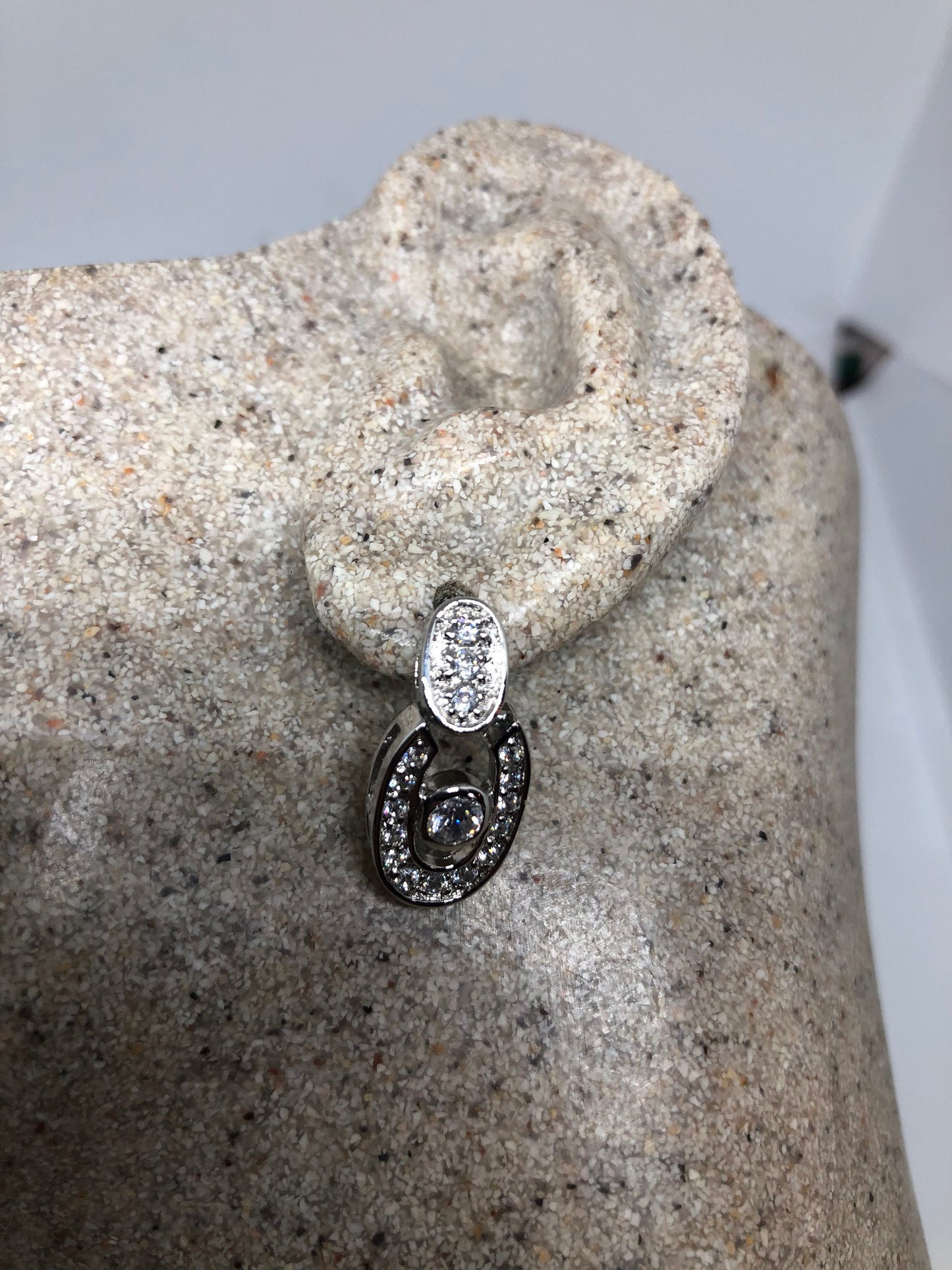 Vintage Handmade Sterling Silver diamond look Gemstone dramatic Earrings