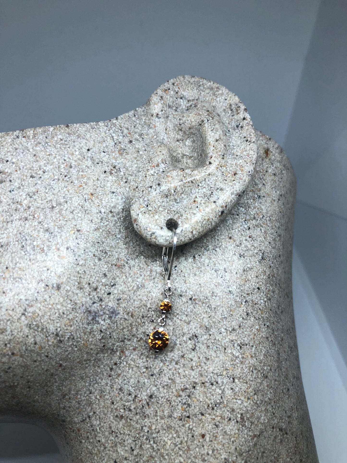 Vintage Genuine Citrine Gemstone 925 Sterling Silver Deco Earrings