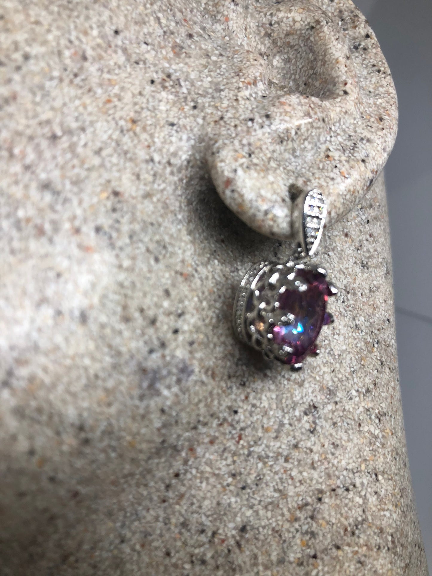 Vintage Handmade Sterling Silver Deep Red Mystic Topaz Earrings