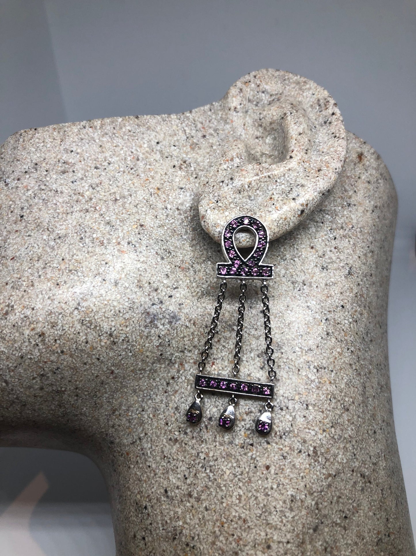 Vintage Handmade Sterling Silver Genuine tourmaline Earrings