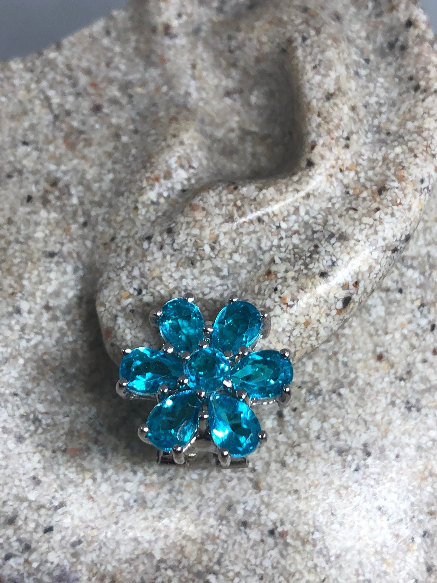 Vintage Mixed Genuine Blue Topaz Gemstone Filigree 925 Sterling Silver Earrings