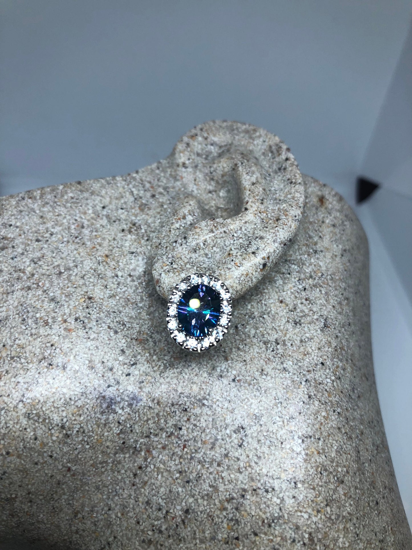 Vintage Mixed Genuine Mystic Blue Topaz Gemstone Filigree 925 Sterling Silver Earrings