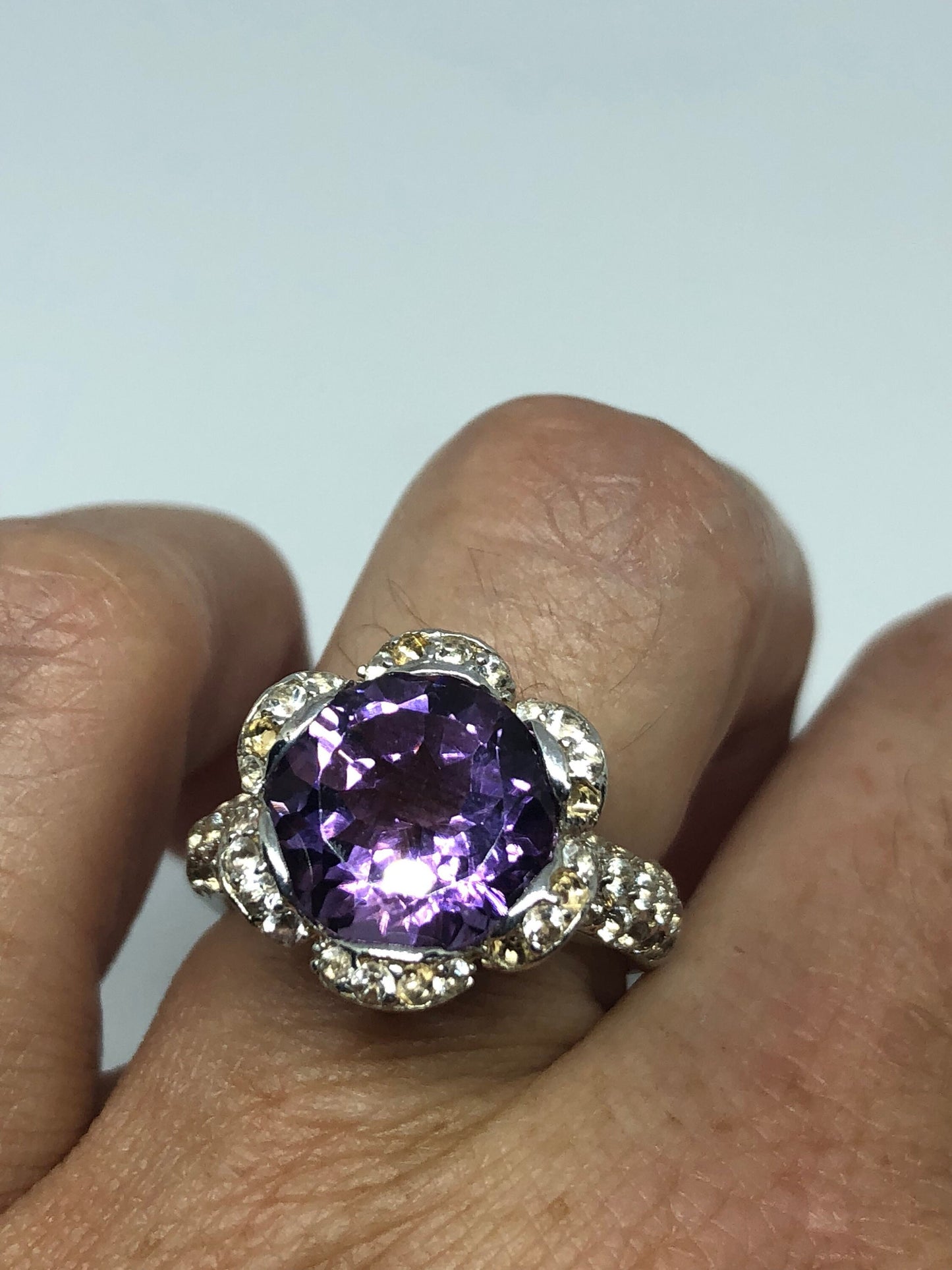Vintage Handmade deep purple genuine Amethyst setting 925 Sterling Silver gothic Ring