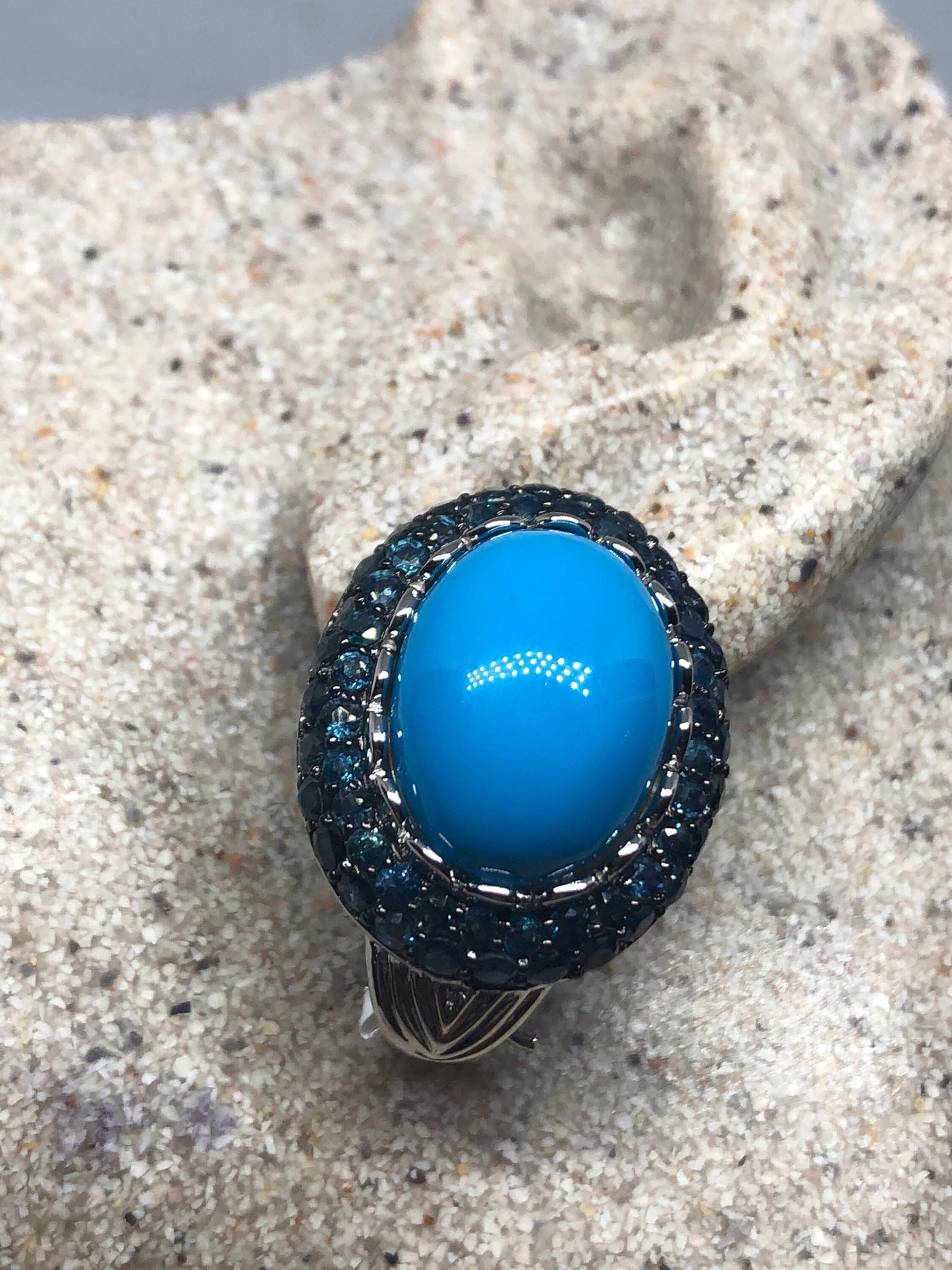 Vintage Handmade Sterling Silver Genuine Deep Blue Sapphire and turquoise Earrings
