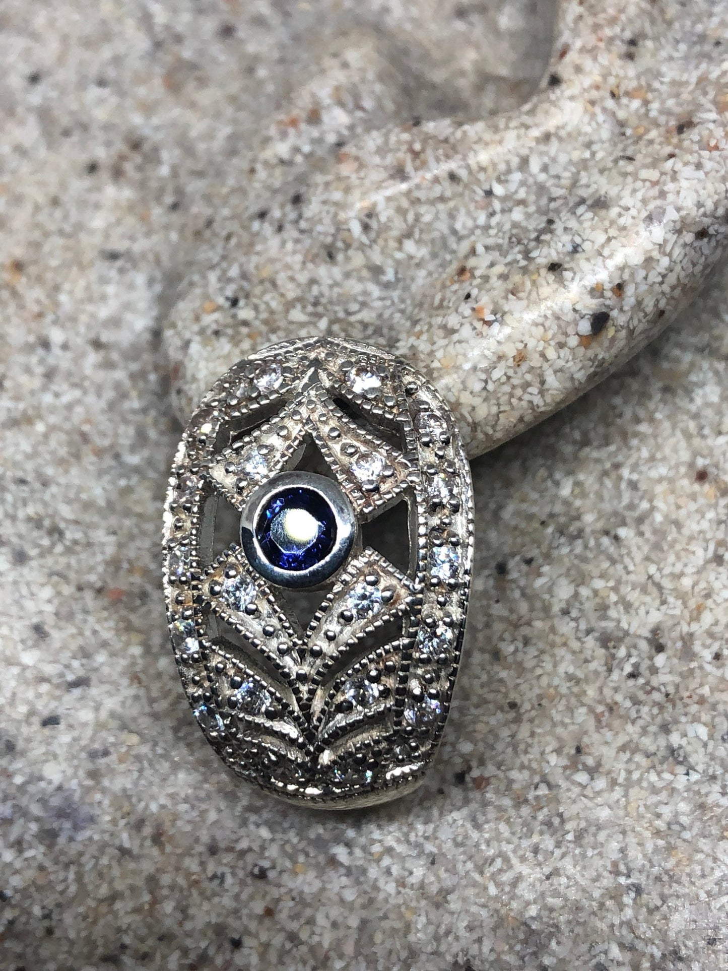 Vintage Handmade Sterling Silver Genuine Deep Blue and White Sapphire Earrings