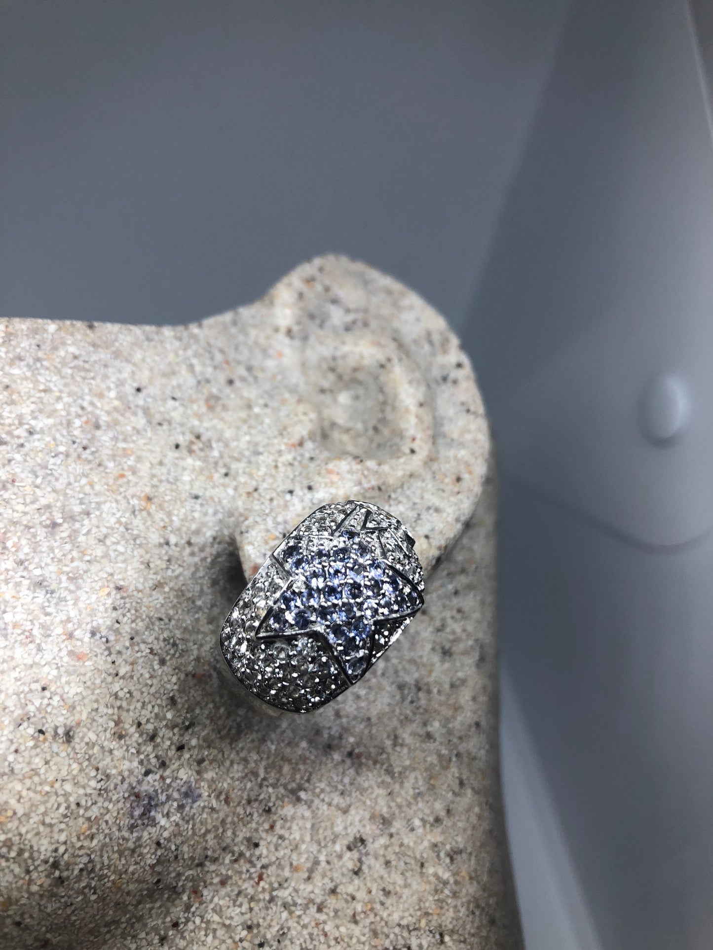 Vintage Handmade Sterling Silver Deep Blue Iolite star Earrings