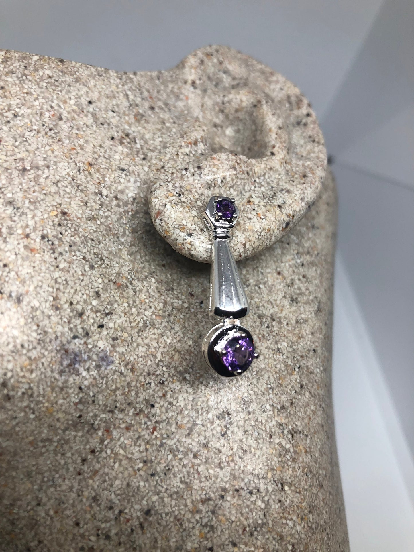 Vintage Amethyst Earrings 925 Sterling Silver Dangle