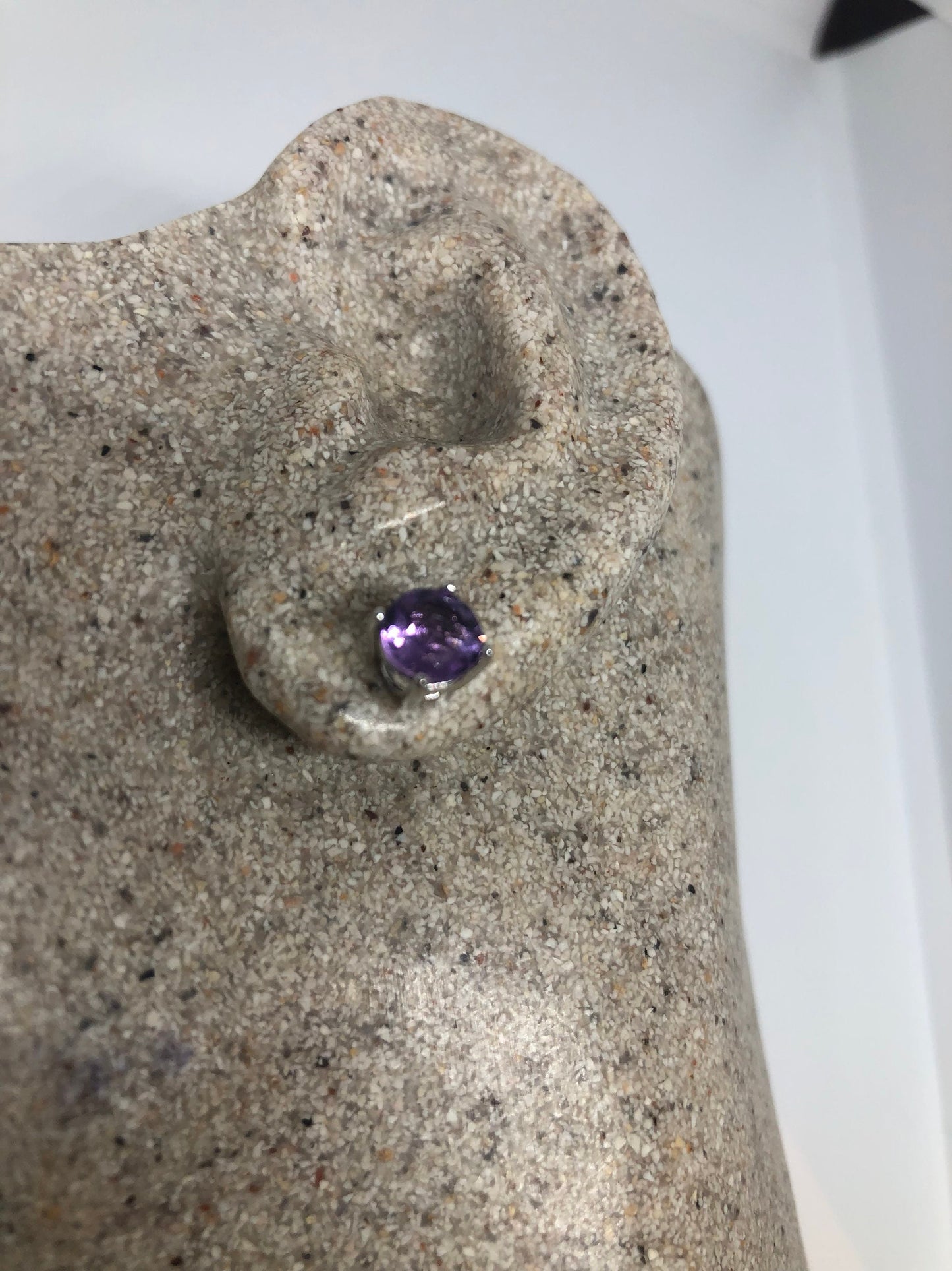 Vintage Amethyst Earrings 925 Sterling Silver Purple Stud Button