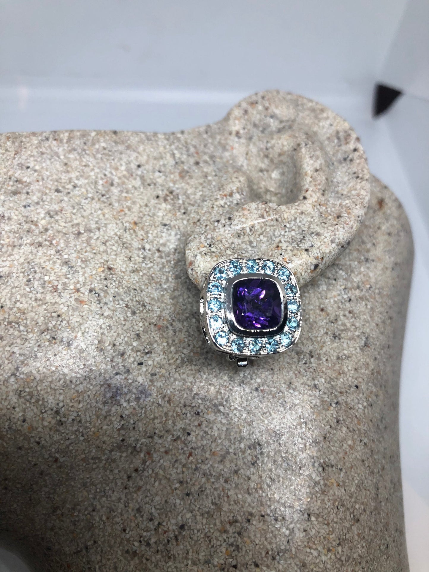 Vintage Amethyst Earrings 925 Sterling Silver Purple Stud Button