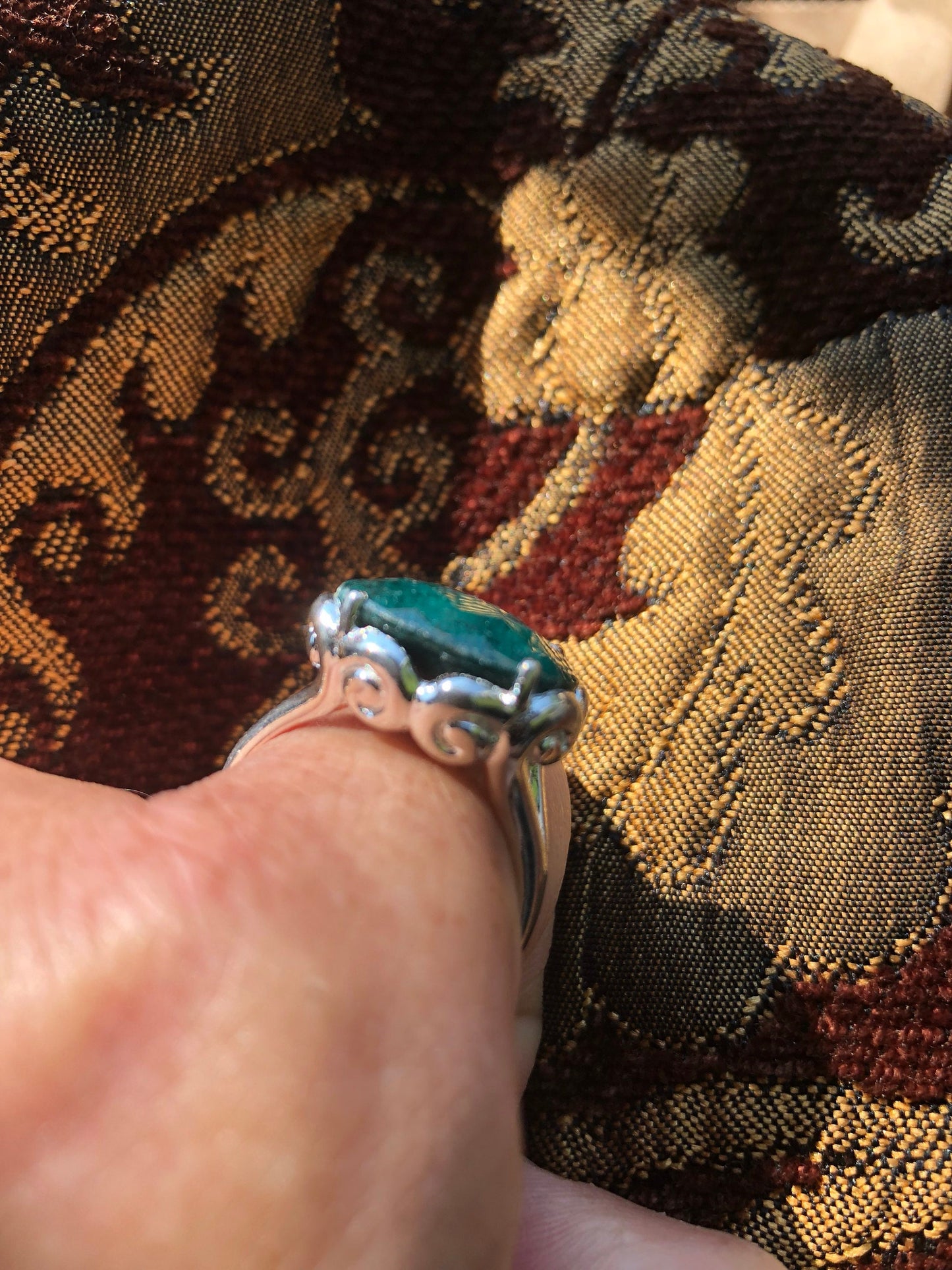 Vintage Handmade Genuine Green Emerald 925 Sterling Silver Gothic Ring
