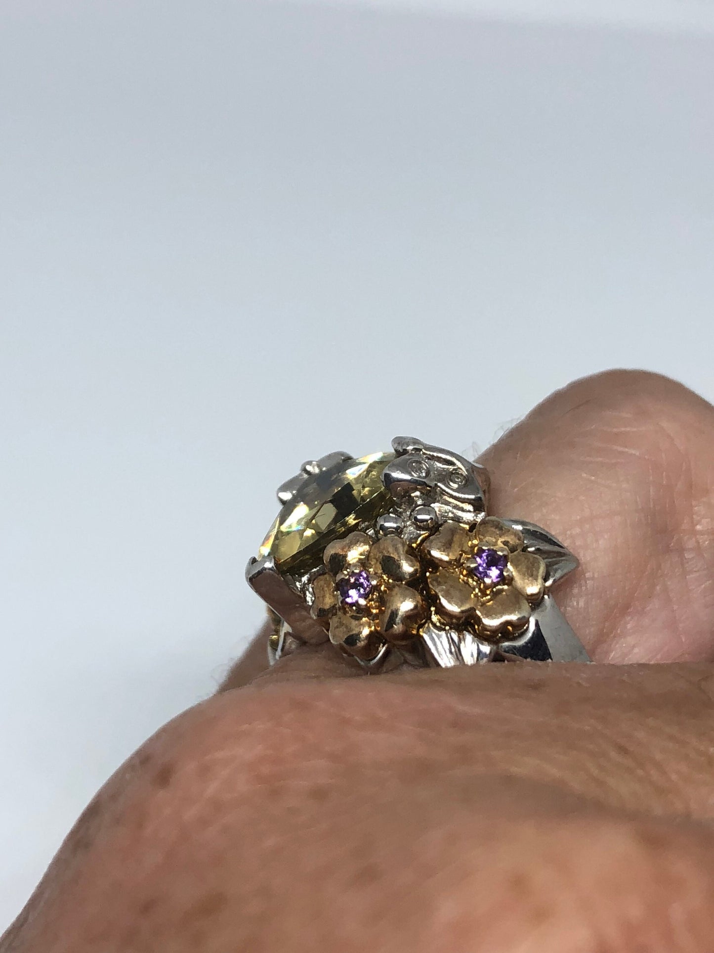 Vintage Handmade Golden Lemon Genuine Citrine 925 Sterling Silver Gothic Ring